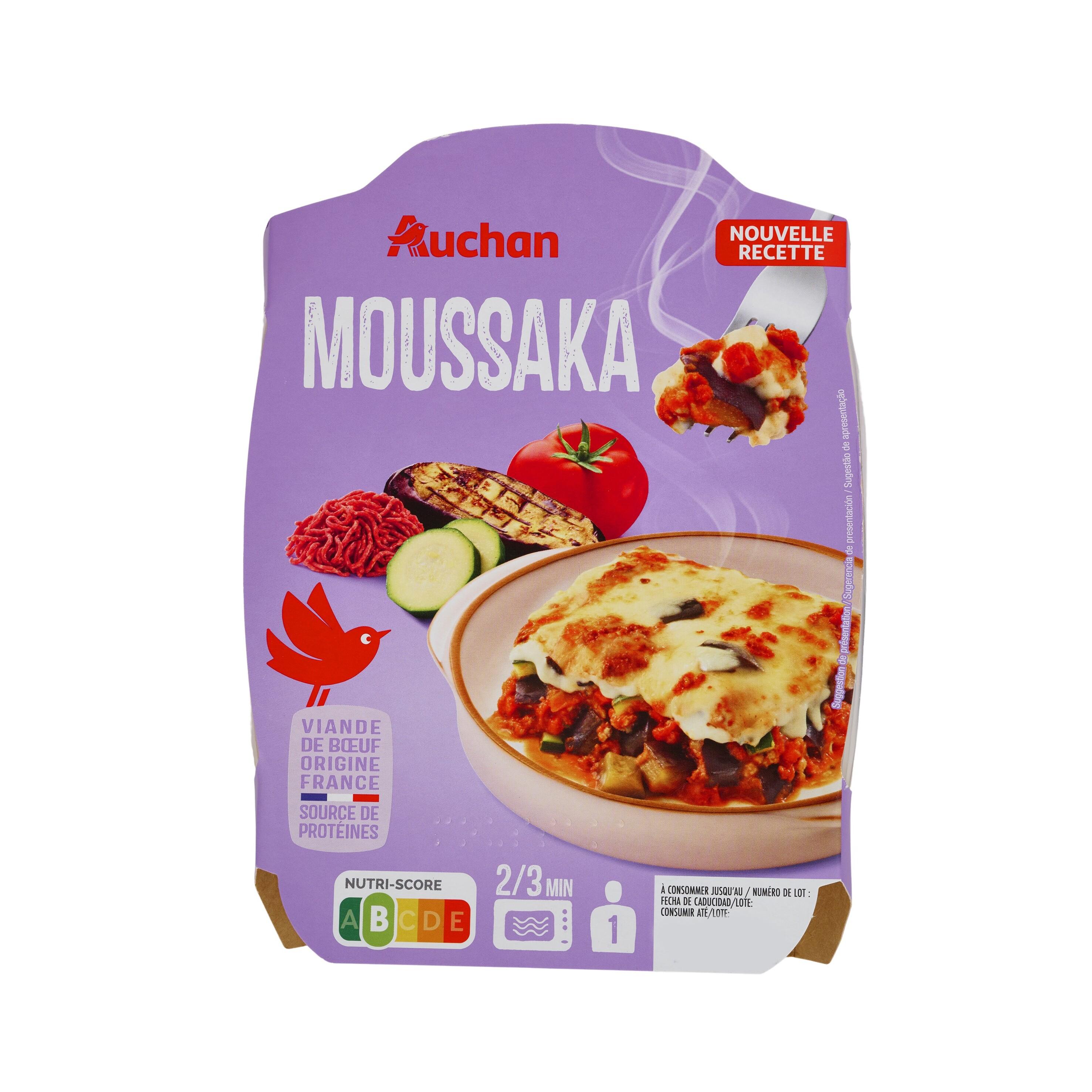 Voir la diapositive 2 : AUCHAN Moussaka sans couverts 1 part 300g