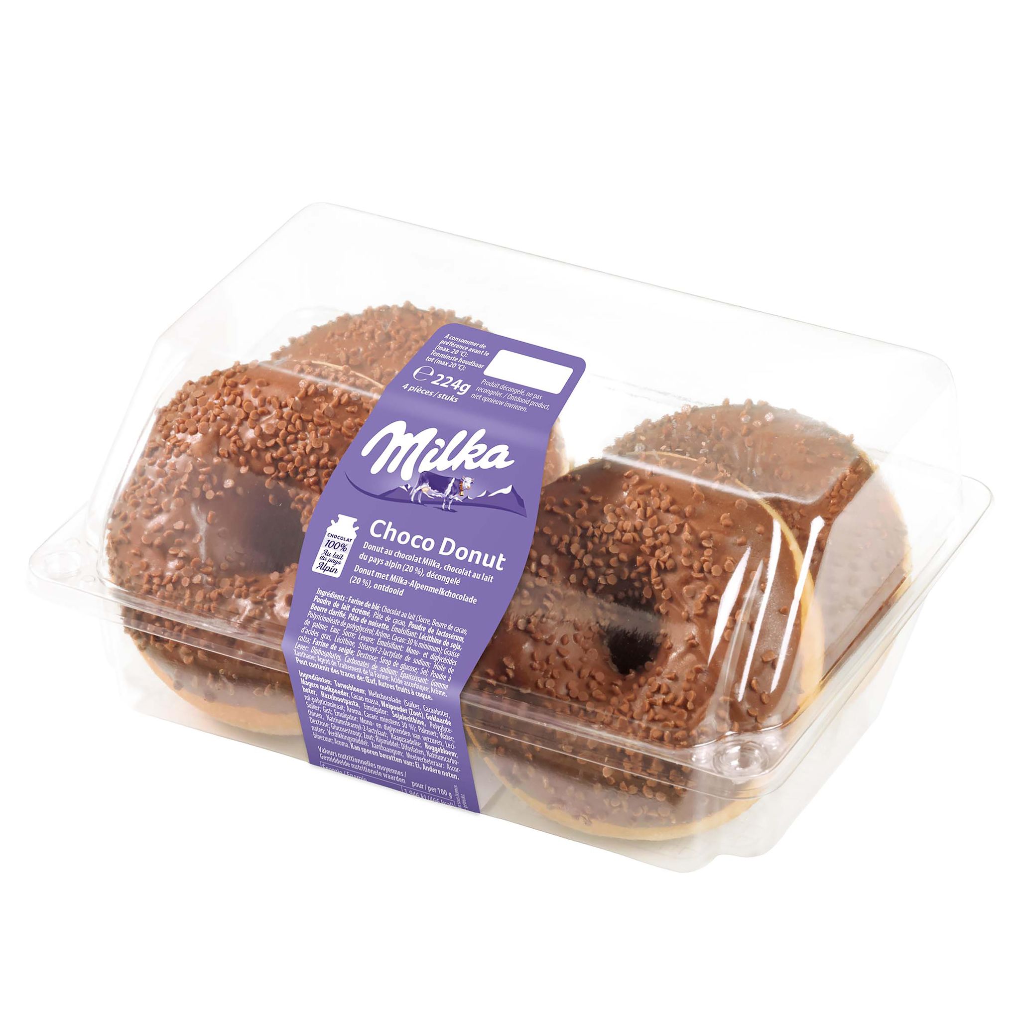 Voir la diapositive 2 : MILKA Donuts au chocolat 4 pièces 224g