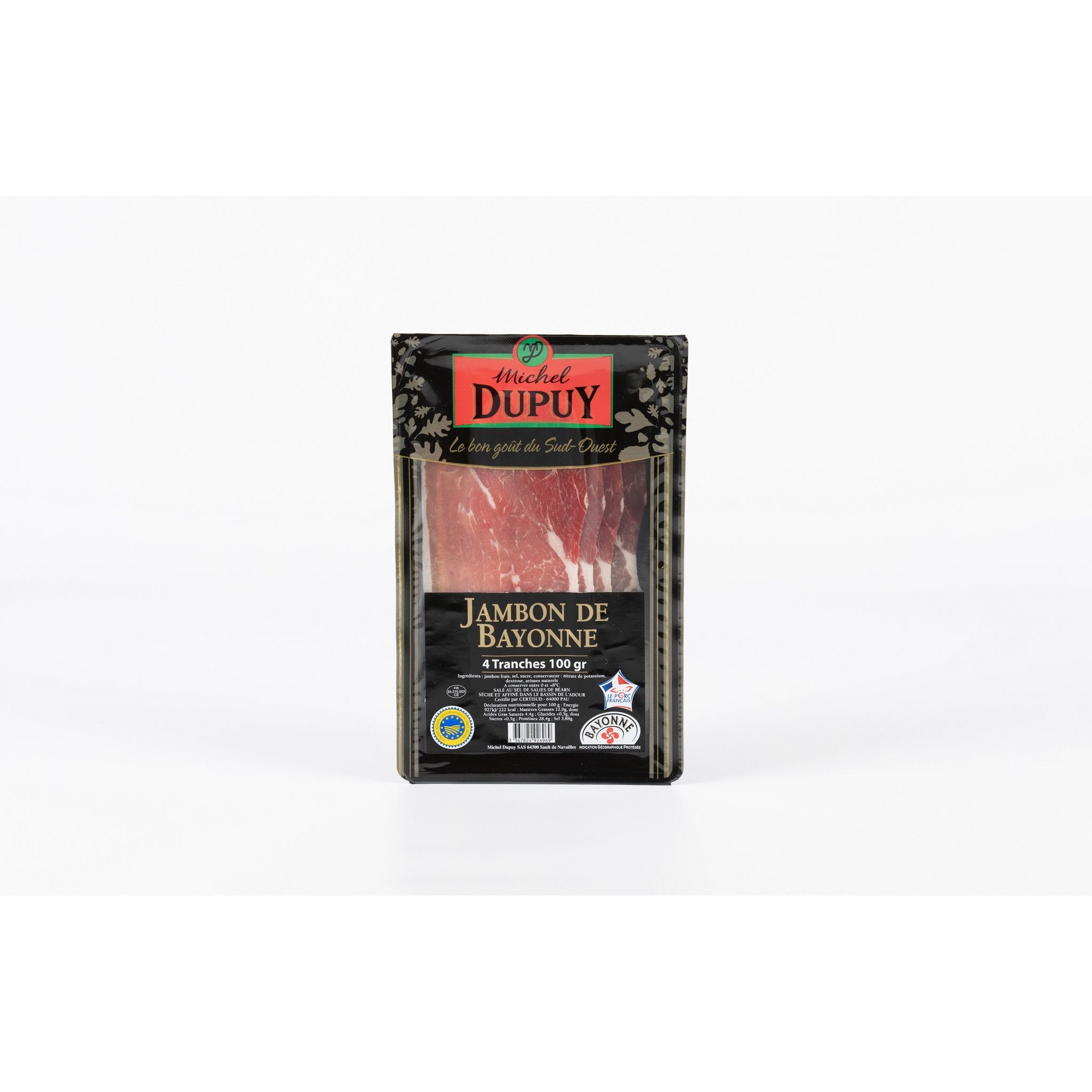 Voir la diapositive 1 : MICHEL DUPUY Jambon de bayonne IGP 4 tranches 100g