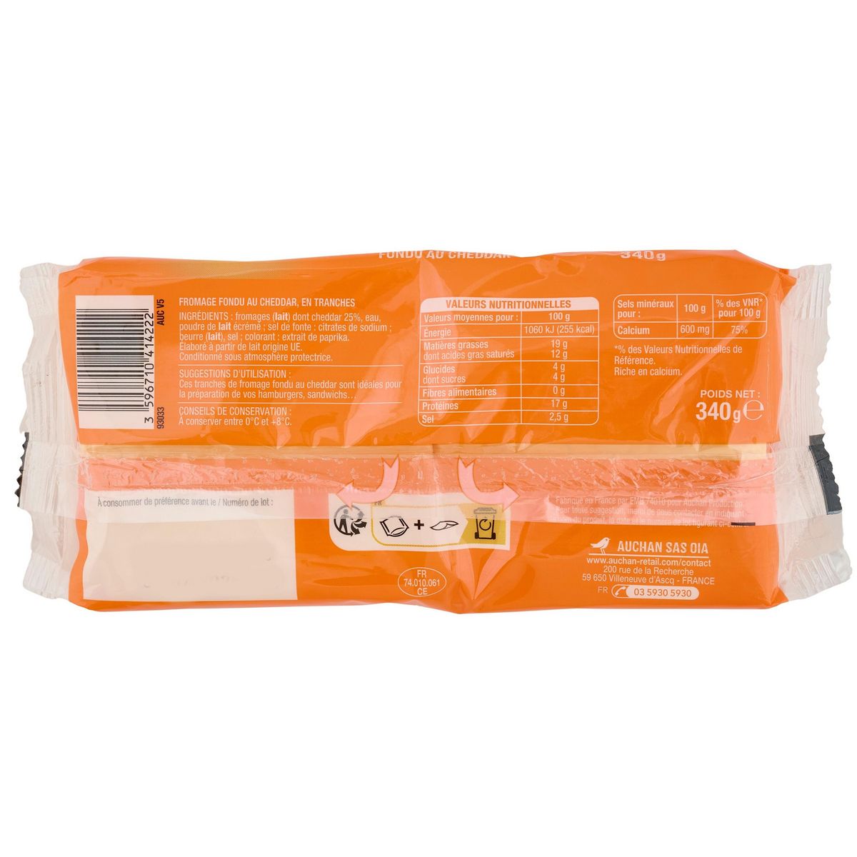 AUCHAN Cheeesy Cheddar en tranche pour hamburger x18 18 tranches 340g