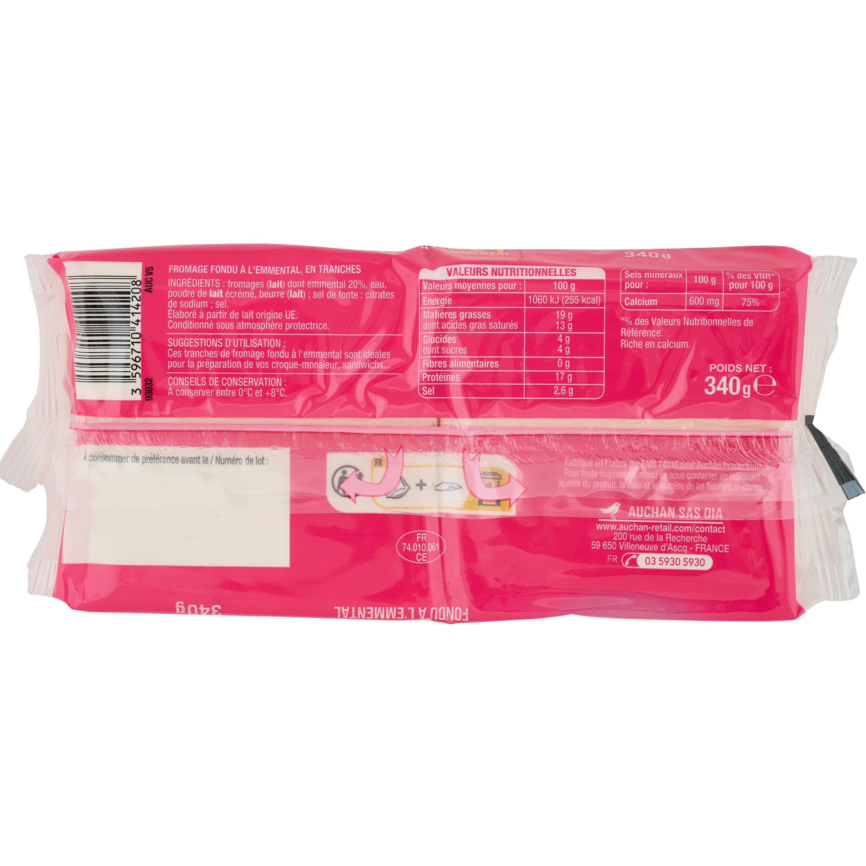 Voir la diapositive 2 : AUCHAN Cheeesy fondu à l'emmental en tranche x18 18 tranches 340g