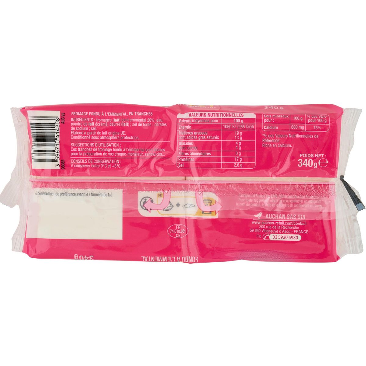 AUCHAN Cheeesy fondu à l'emmental en tranche x18 18 tranches 340g