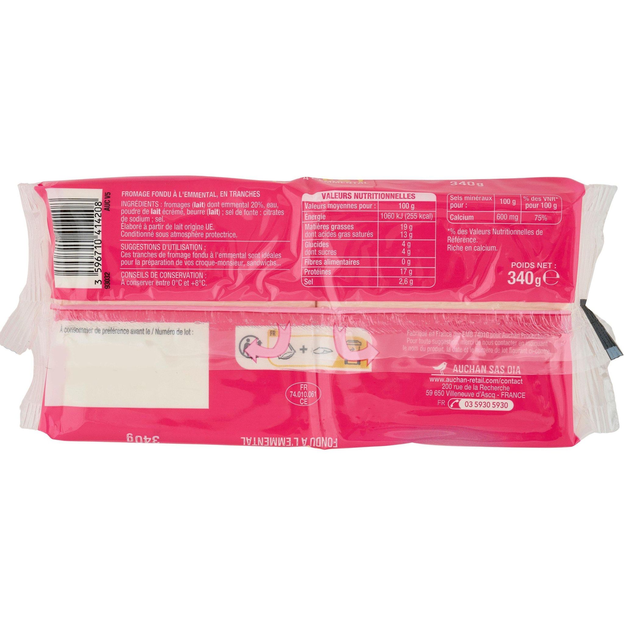 Voir la diapositive 3 : AUCHAN Cheeesy fondu à l'emmental en tranche x18 18 tranches 340g