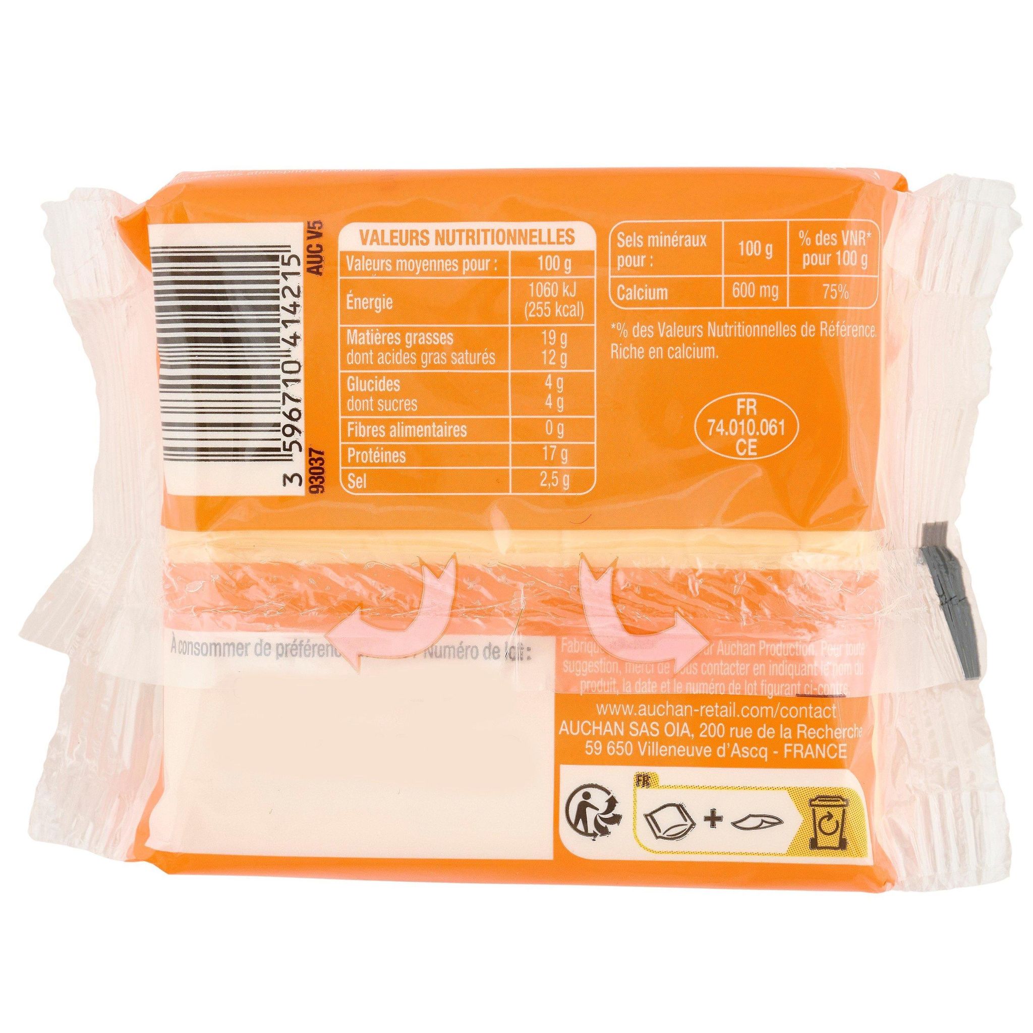 Voir la diapositive 3 : AUCHAN Cheeesy Cheddar en tranche x10 10 tranches 200g
