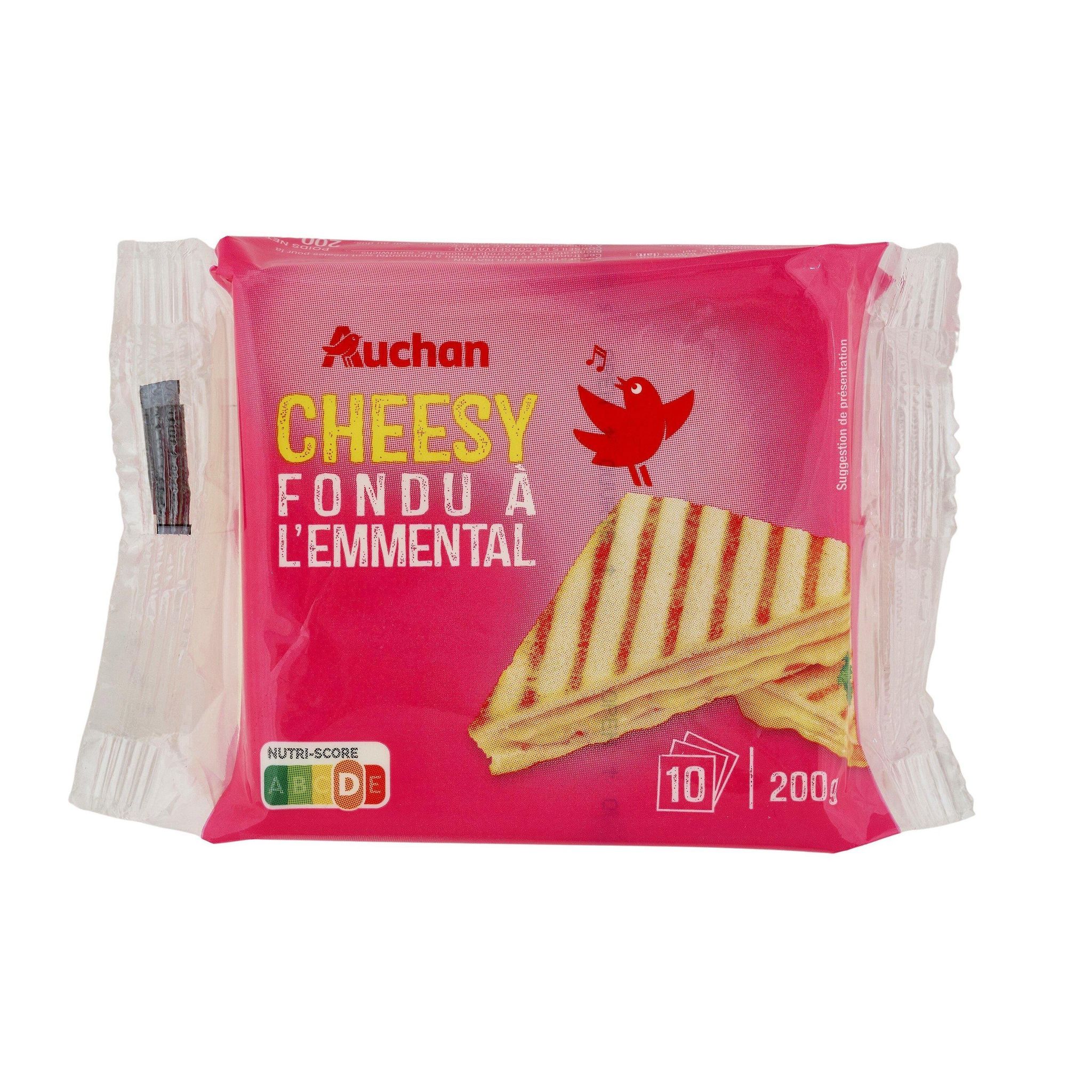 Voir la diapositive 3 : AUCHAN Cheeesy Fromage fondu à l'emmental en tranche x10 10 tranches 200g