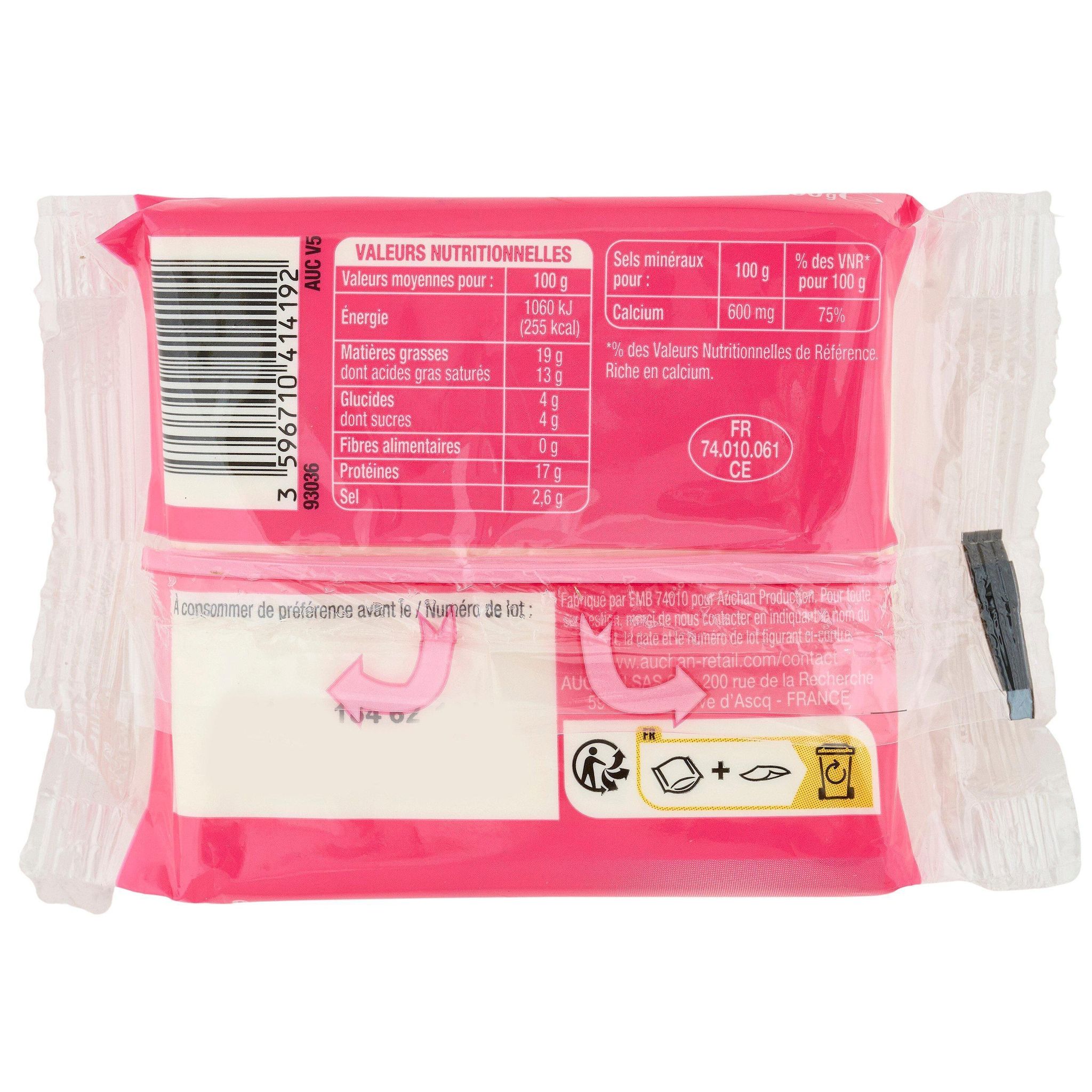 Voir la diapositive 4 : AUCHAN Cheeesy Fromage fondu à l'emmental en tranche x10 10 tranches 200g