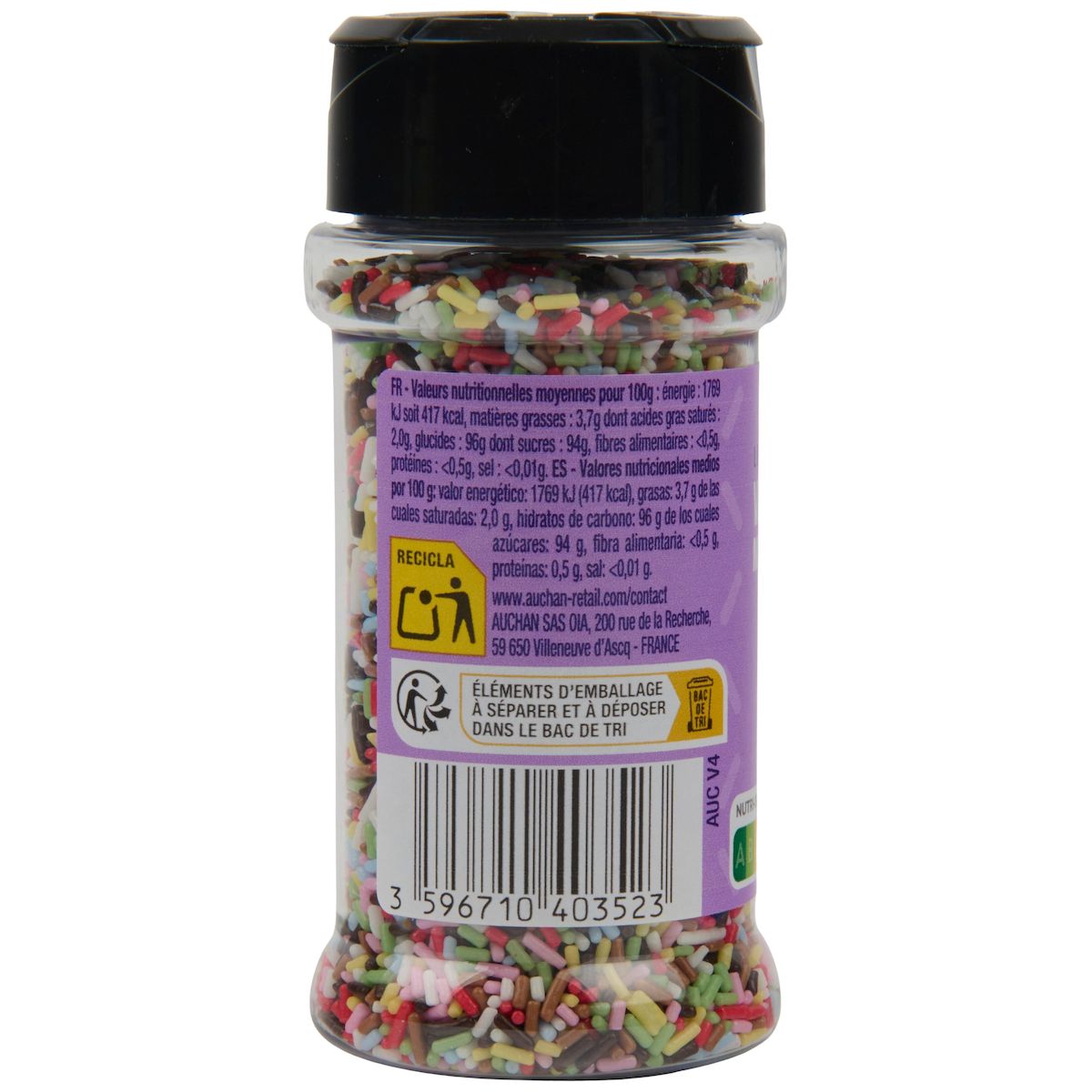 AUCHAN Vermicelles multicolores 65g