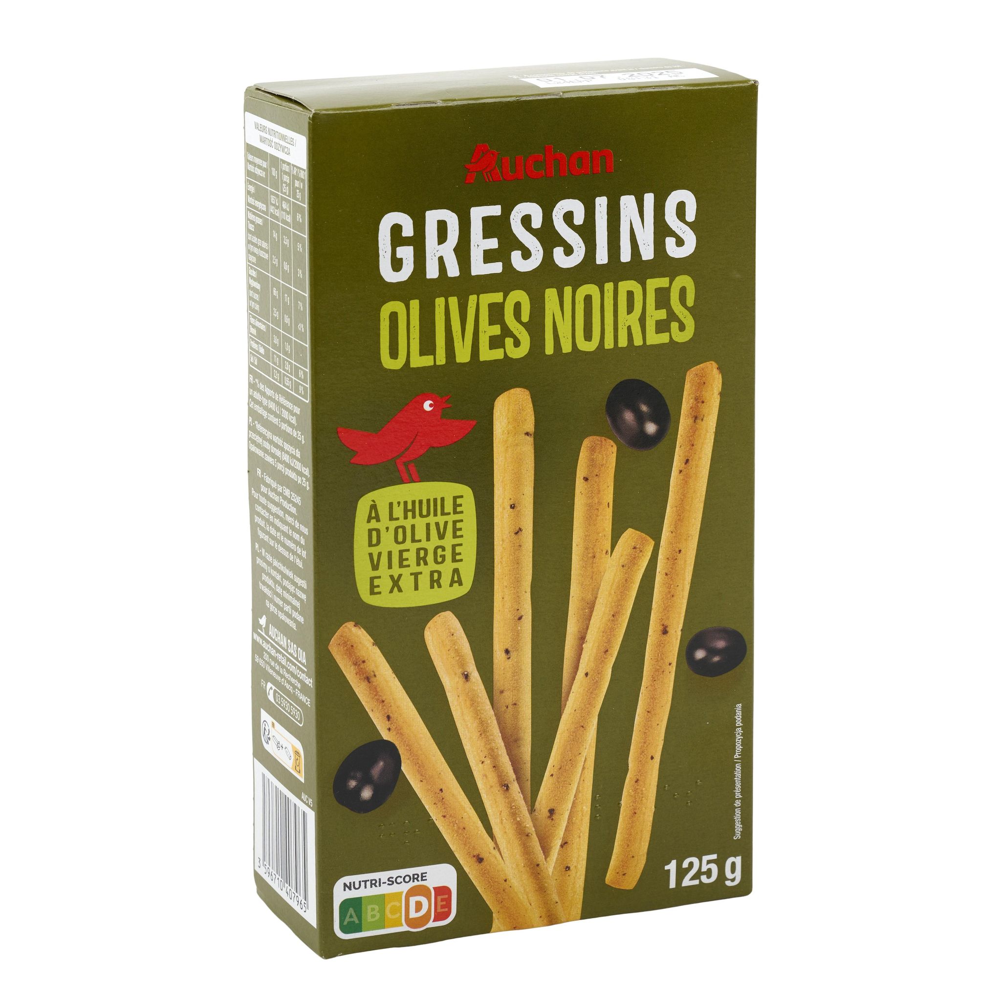 Voir la diapositive 3 : AUCHAN Gressins aux olives 125g
