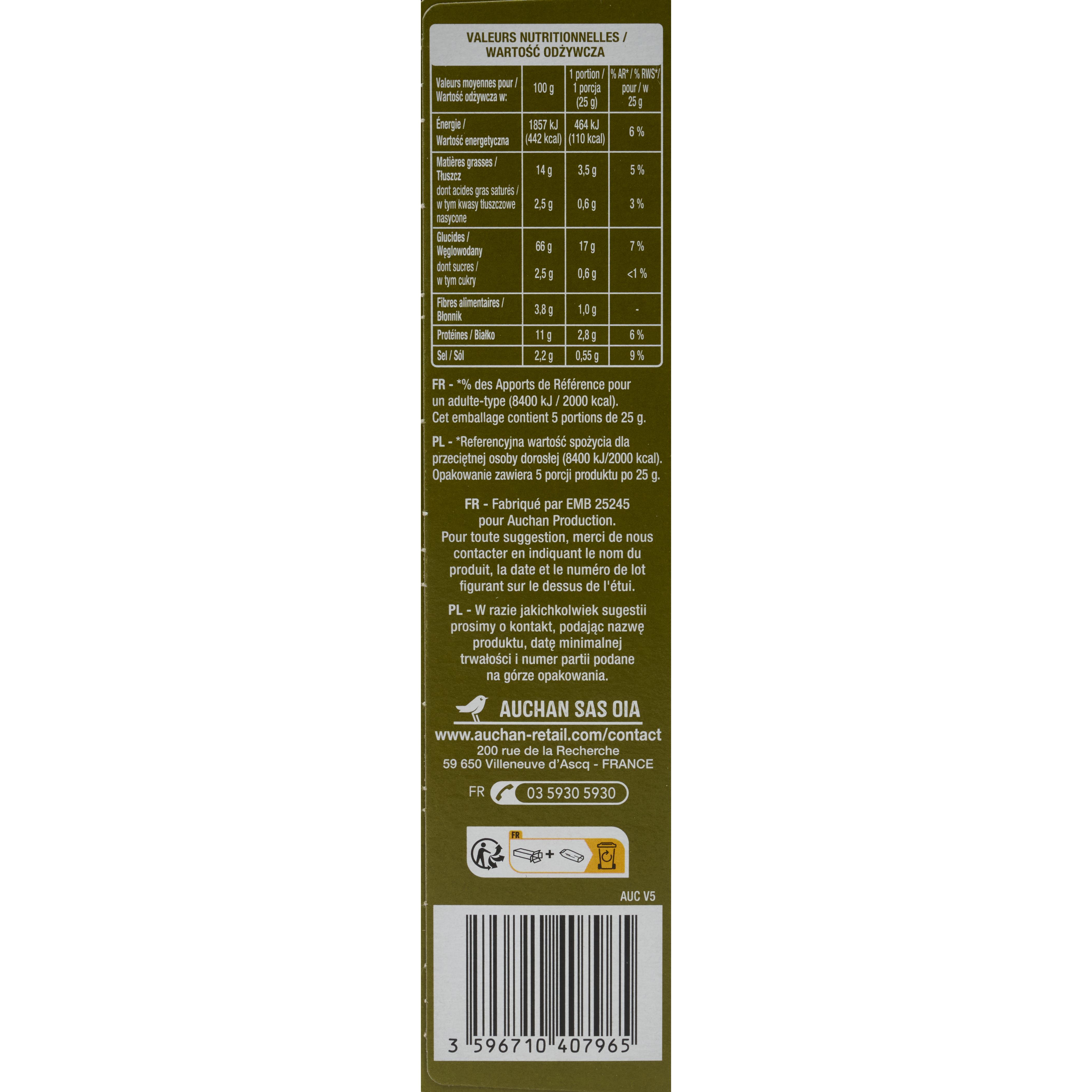 Voir la diapositive 4 : AUCHAN Gressins aux olives 125g