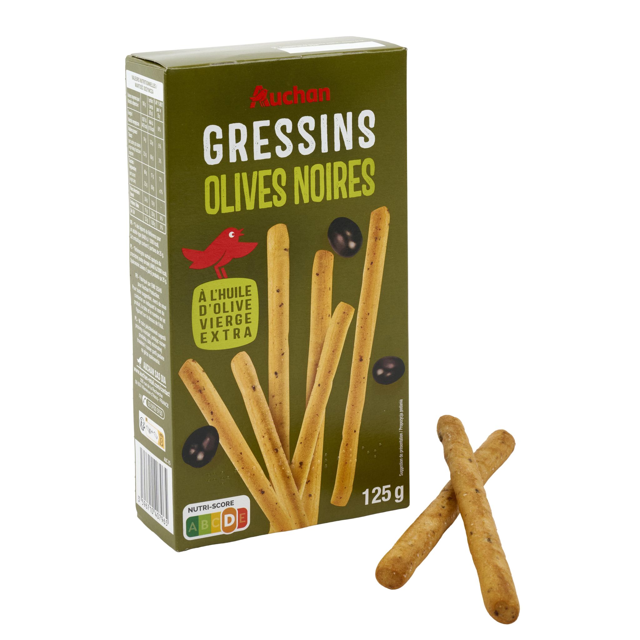 Voir la diapositive 5 : AUCHAN Gressins aux olives 125g