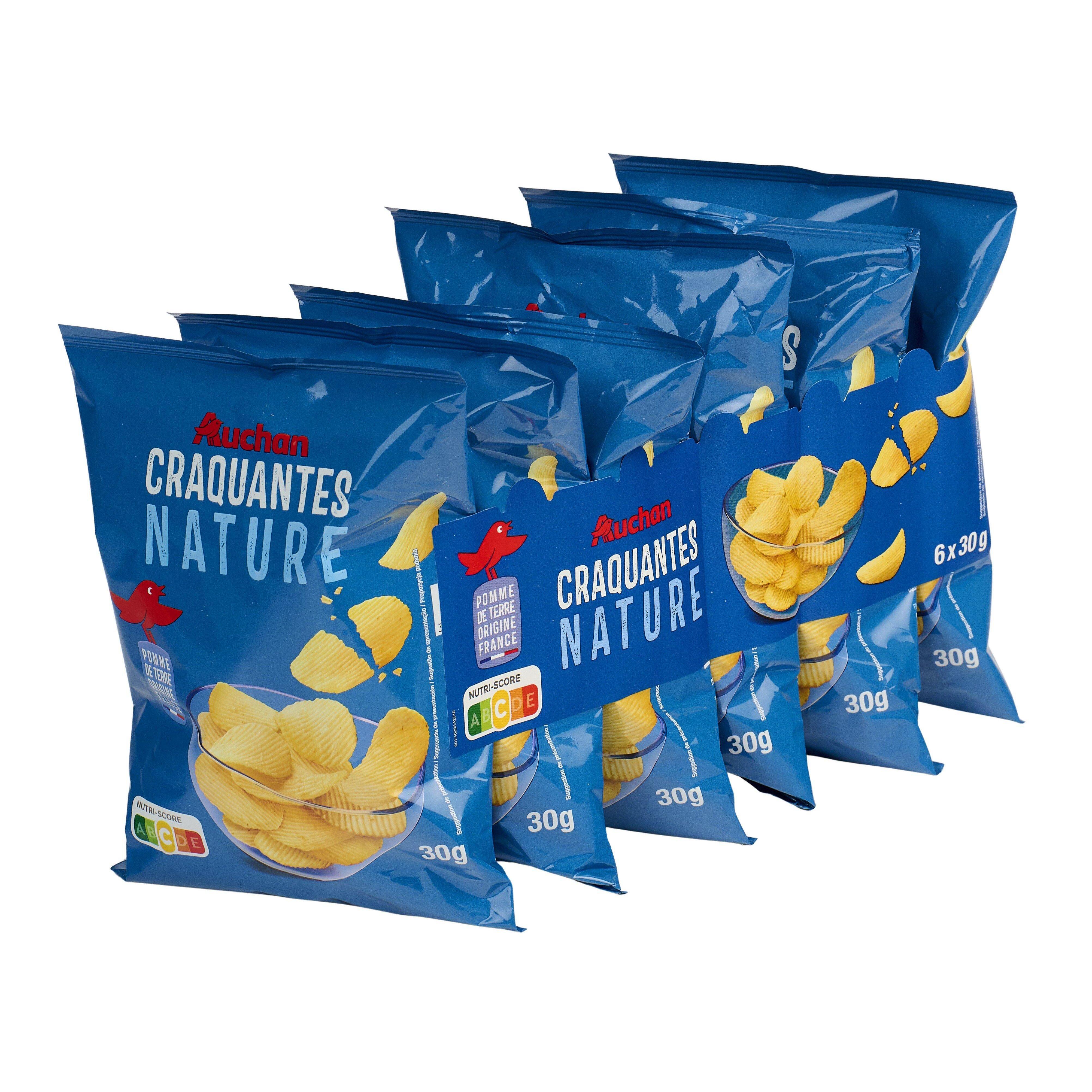 Voir la diapositive 2 : AUCHAN Chips ondulées craquantes nature 6 sachets 6x30g