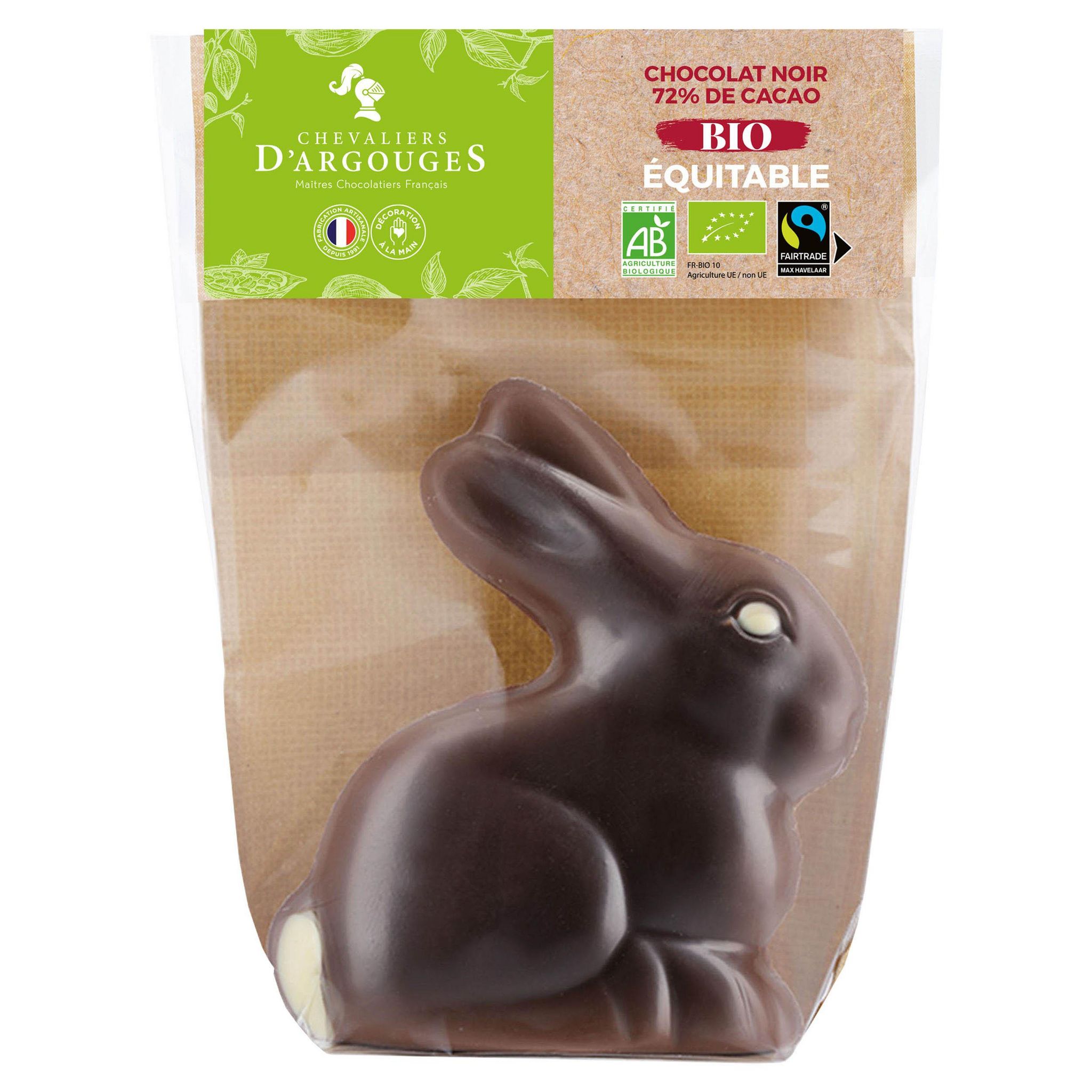 CHEVALIERS D'ARGOUGES Lapin de Pâques au chocolat noir bio 70g