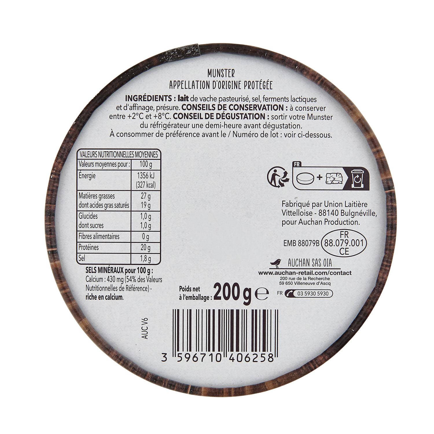 Voir la diapositive 3 : AUCHAN TERROIR Munster AOP 200g