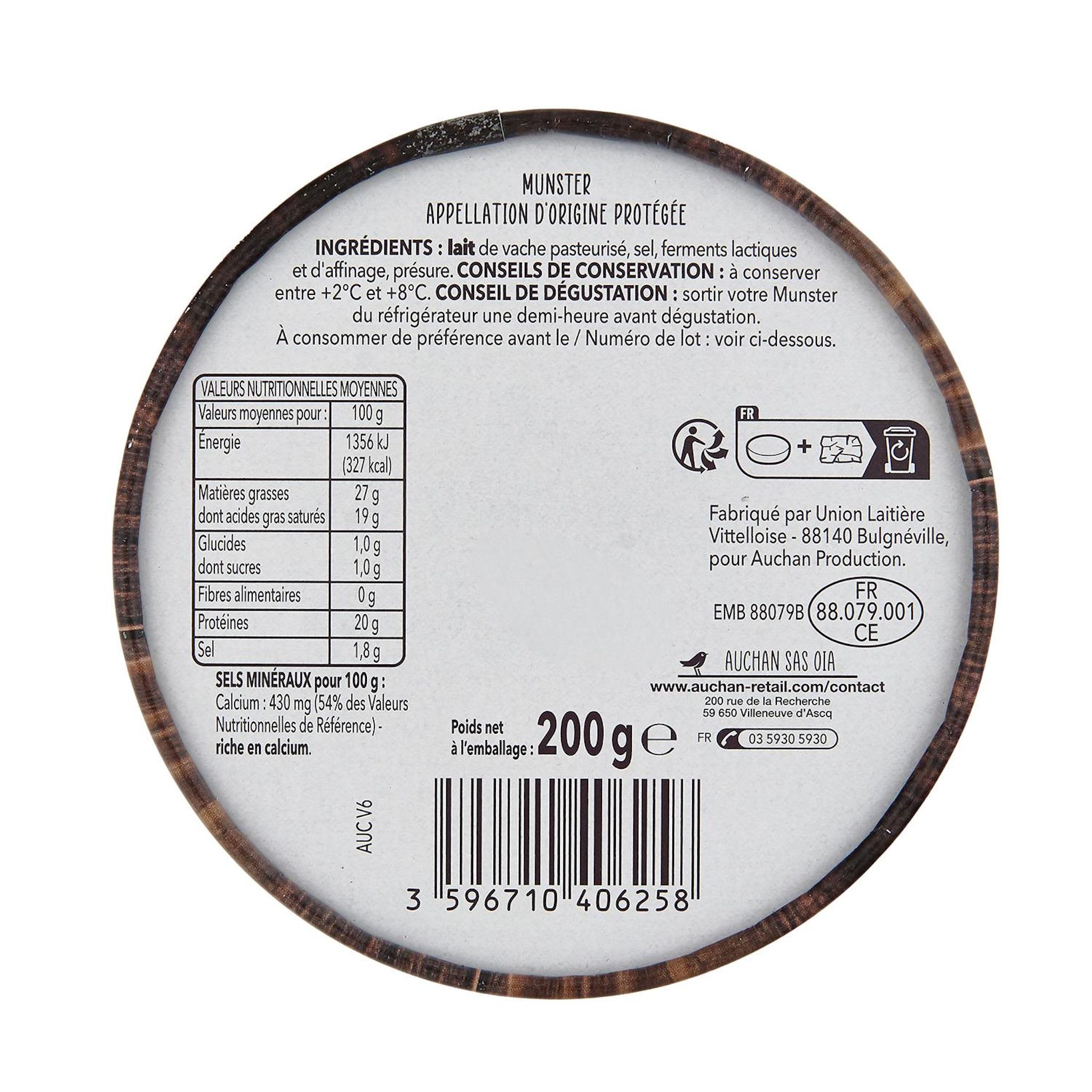 Voir la diapositive 3 : AUCHAN TERROIR Munster AOP 200g