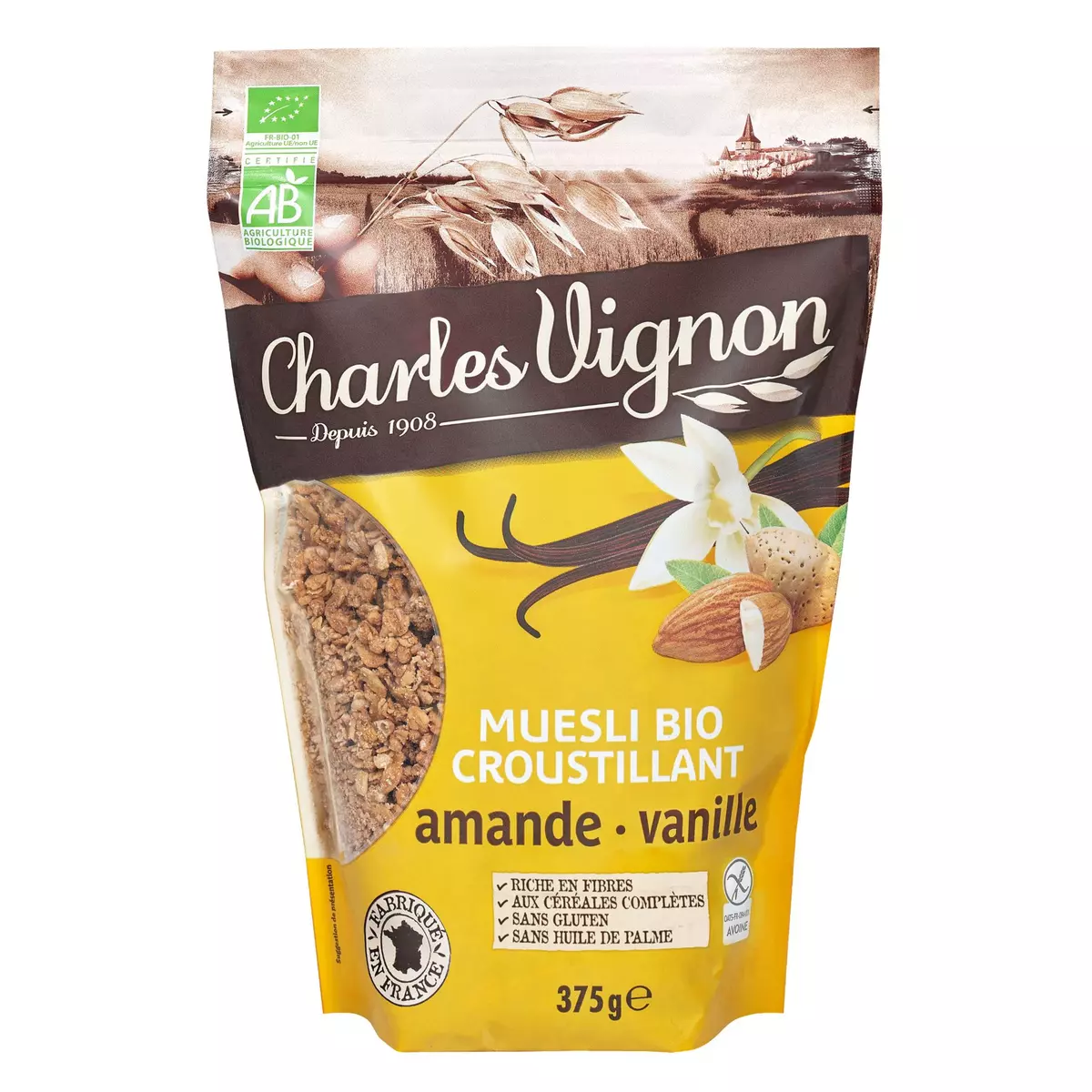 CHARLES VIGNON Muesli bio croustillant amandes vanille 375g