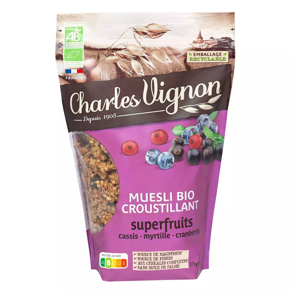 CHARLES VIGNON Muesli Bio Croustillant Super fruits 375g