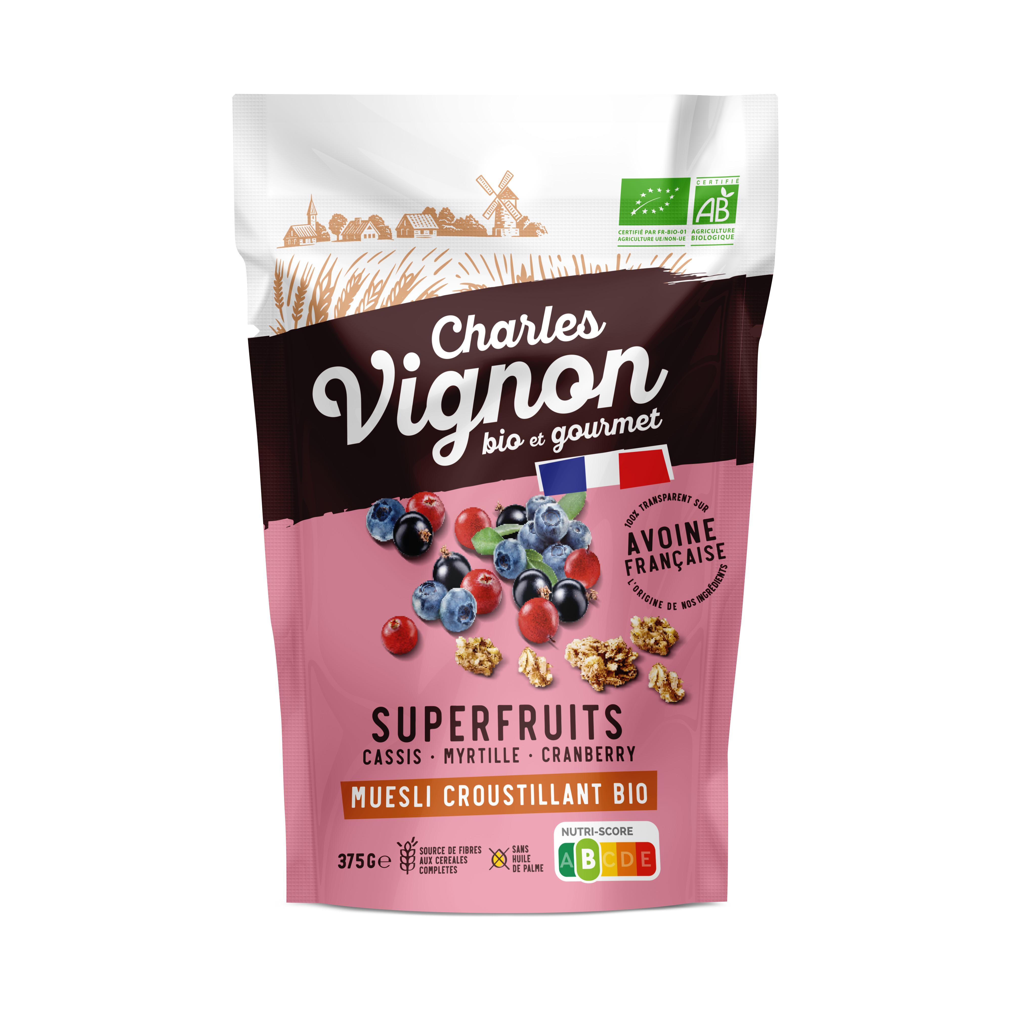 Voir la diapositive 2 : CHARLES VIGNON Muesli Bio Croustillant Super fruits 375g