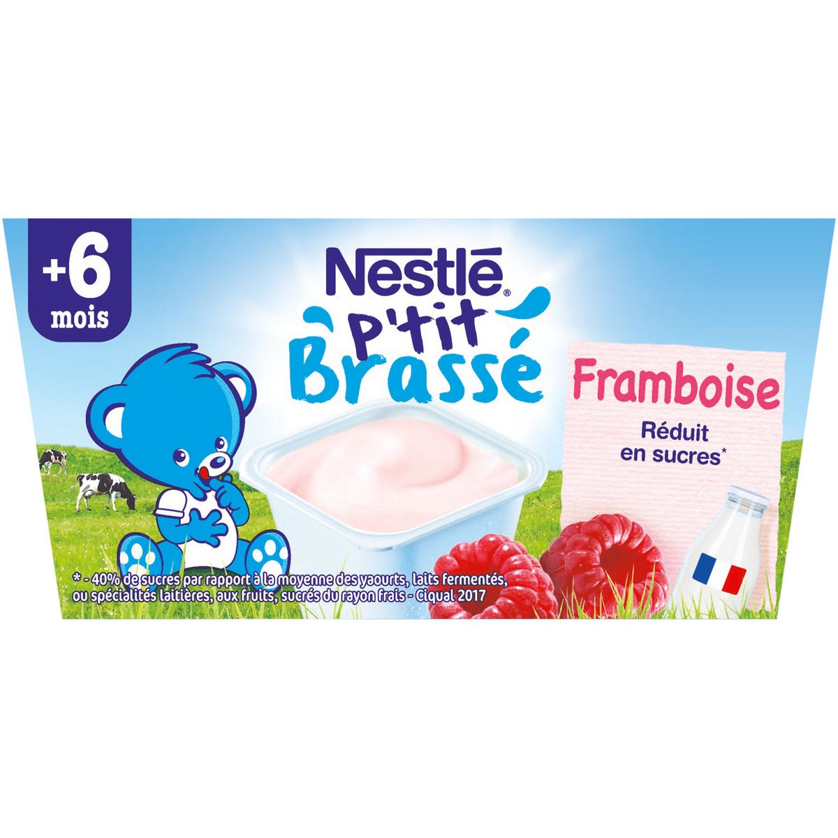 NESTLE P'tit brassé petit pot dessert lacté framboise dès 6 mois 4x100g
