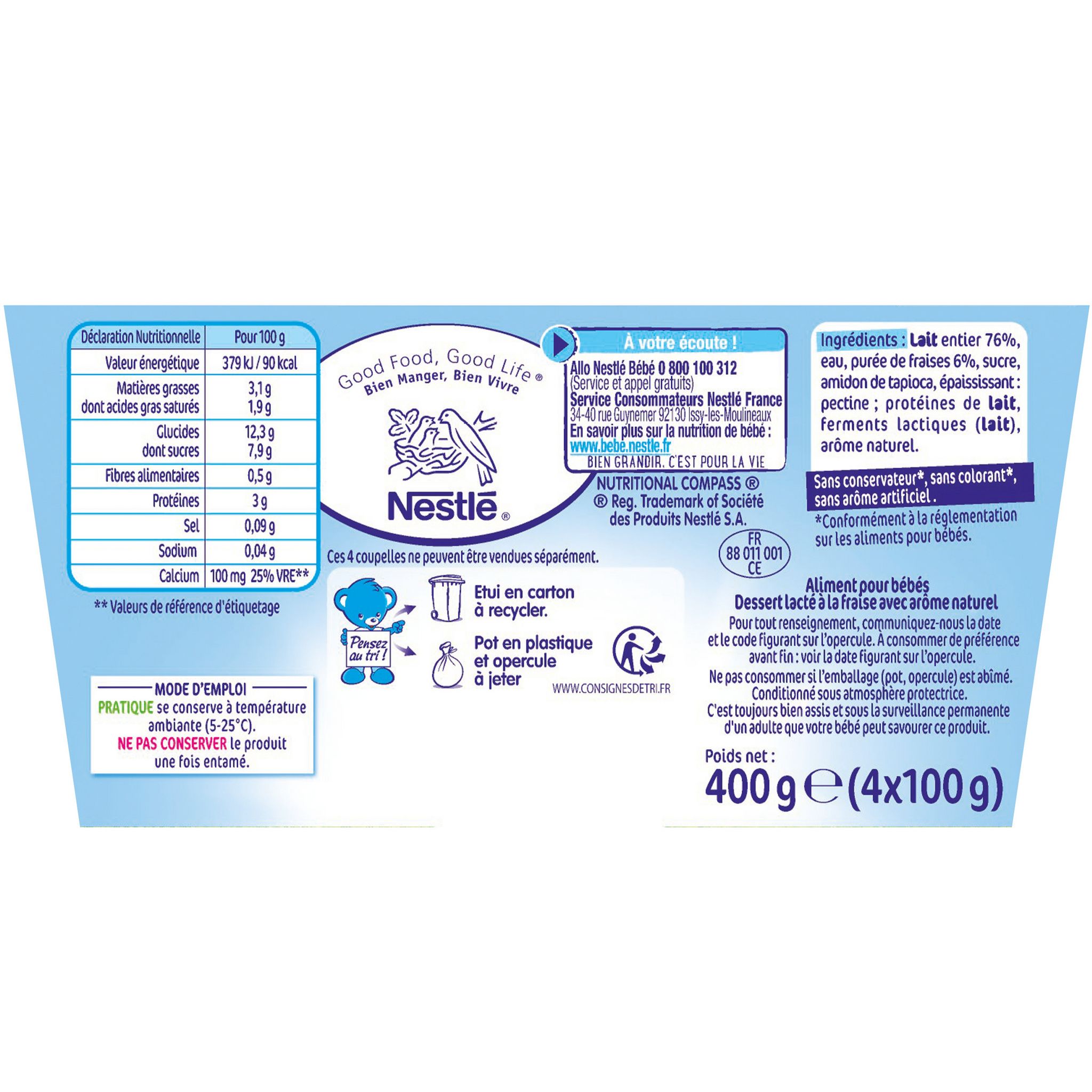 Voir la diapositive 3 : NESTLE P'tit brassé petit pot dessert lacté à la fraise dès 6 mois 4x100g