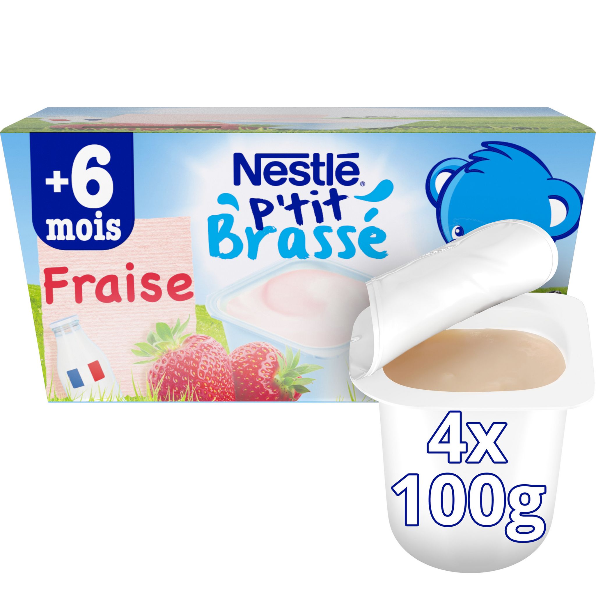 Voir la diapositive 4 : NESTLE P'tit brassé petit pot dessert lacté à la fraise dès 6 mois 4x100g