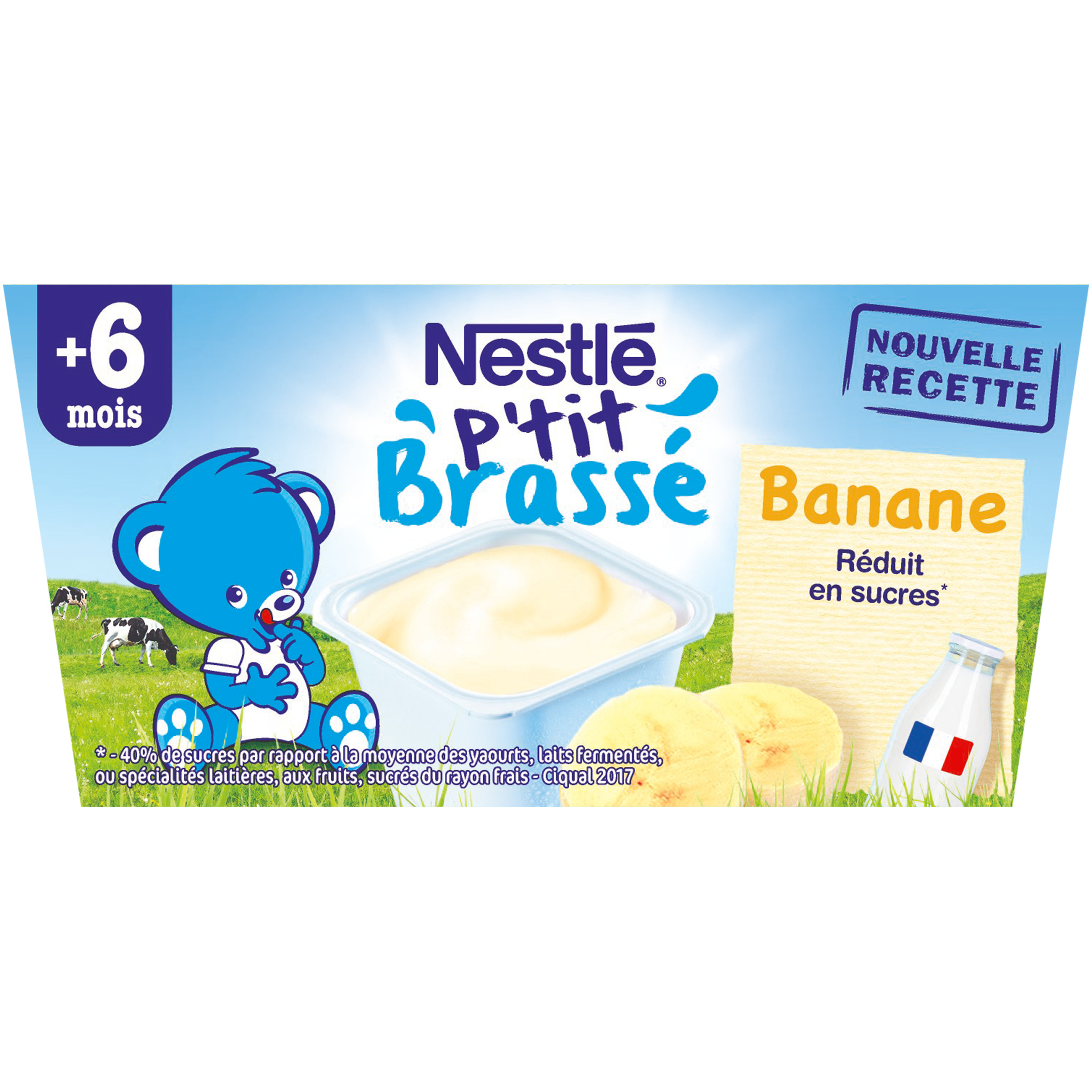 Voir la diapositive 2 : NESTLE P'tit brassé petit pot dessert lacté à la banane dès 6 mois 4x100g