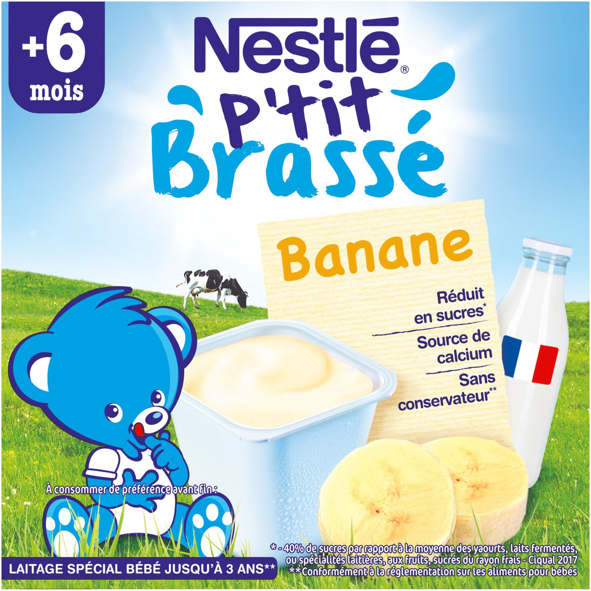 Voir la diapositive 3 : NESTLE P'tit brassé petit pot dessert lacté à la banane dès 6 mois 4x100g