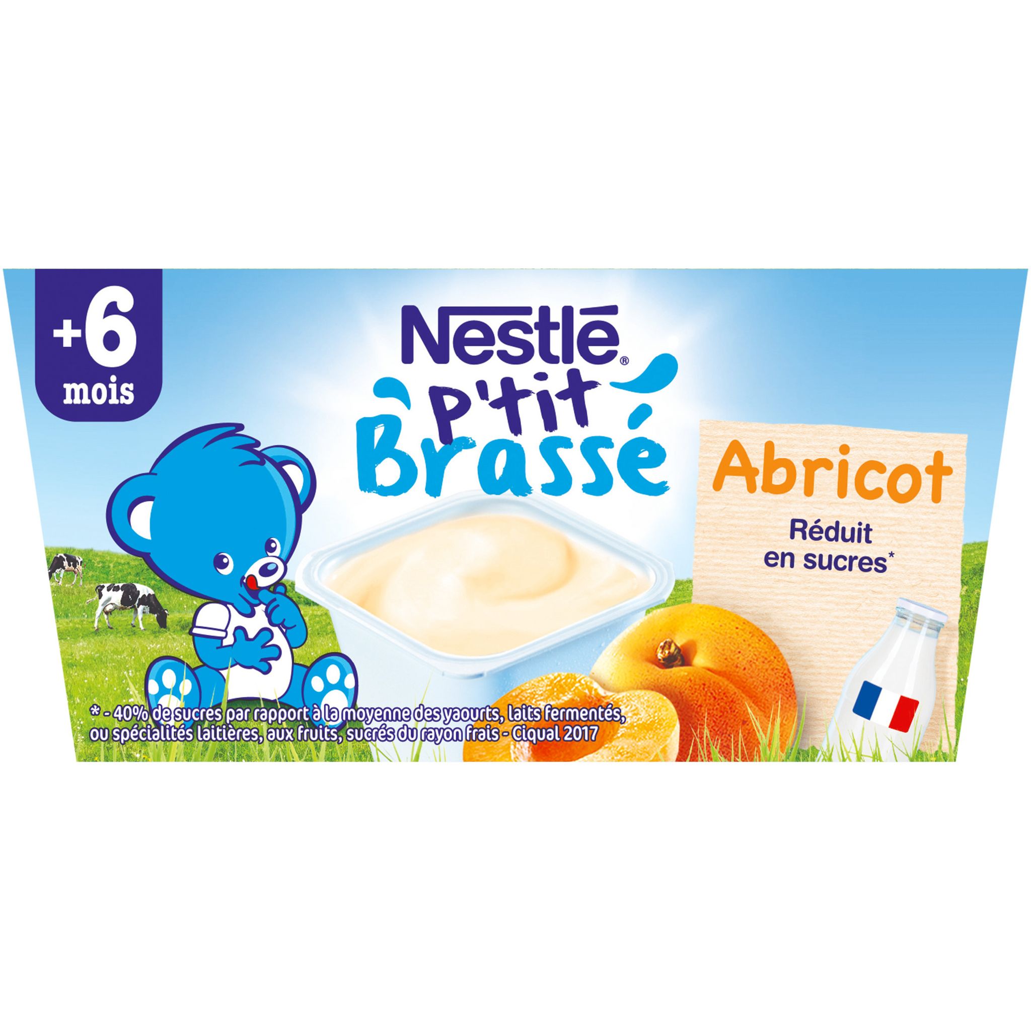 Voir la diapositive 2 : NESTLE P'tit brassé petit pot dessert lacté à l'abricot dès 6 mois 4x100g