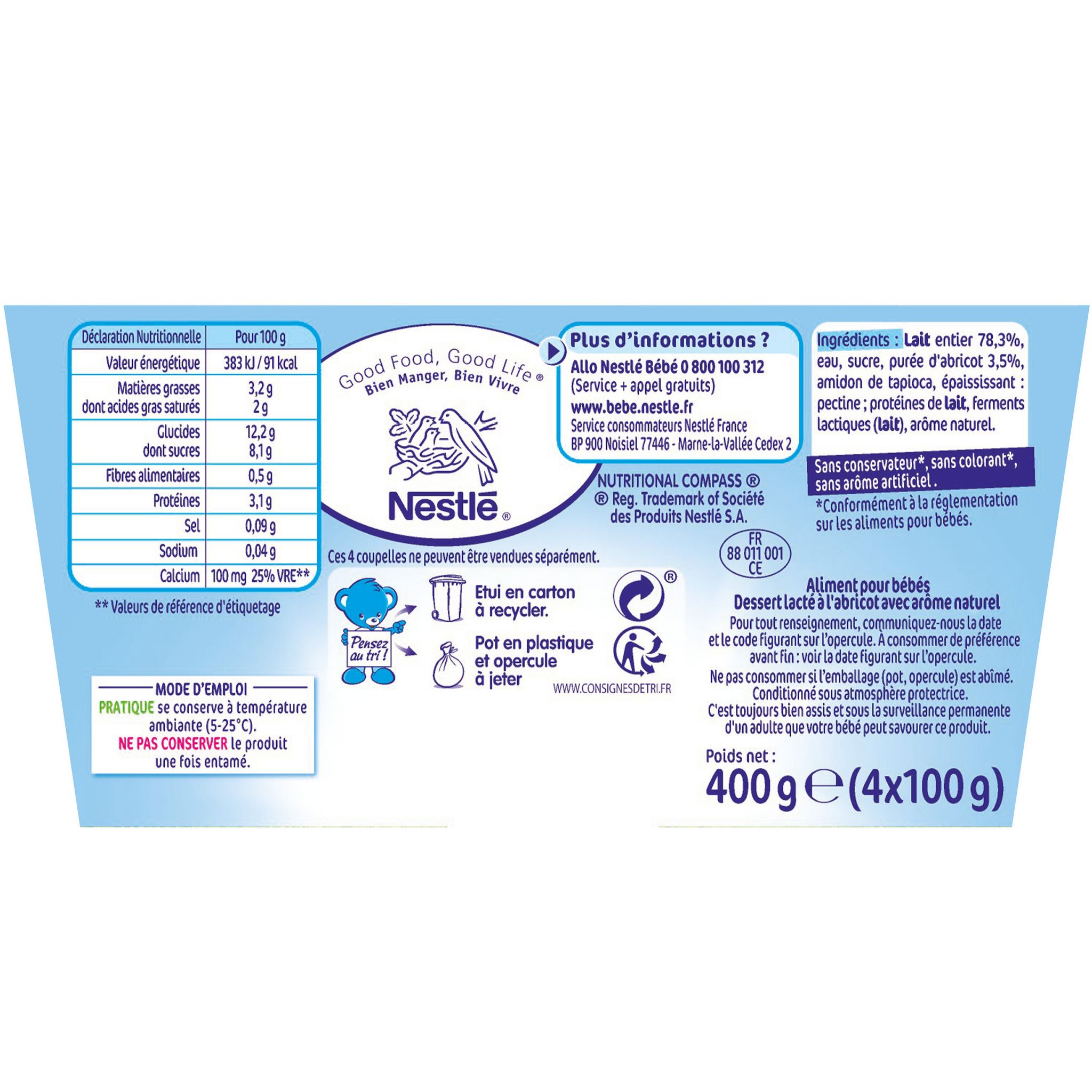 Voir la diapositive 3 : NESTLE P'tit brassé petit pot dessert lacté à l'abricot dès 6 mois 4x100g