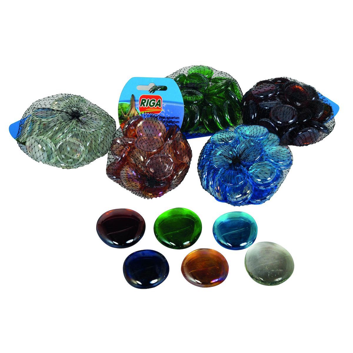RIGA Galets de verre multicolores pour décor d'aquarium 1 sac 236g
