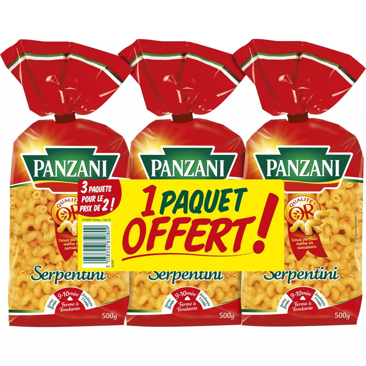 PANZANI Pâtes Serpentini 2+1 offert 3x500g