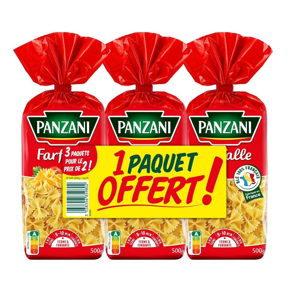 PANZANI Farfalle 2x500g +500g offert