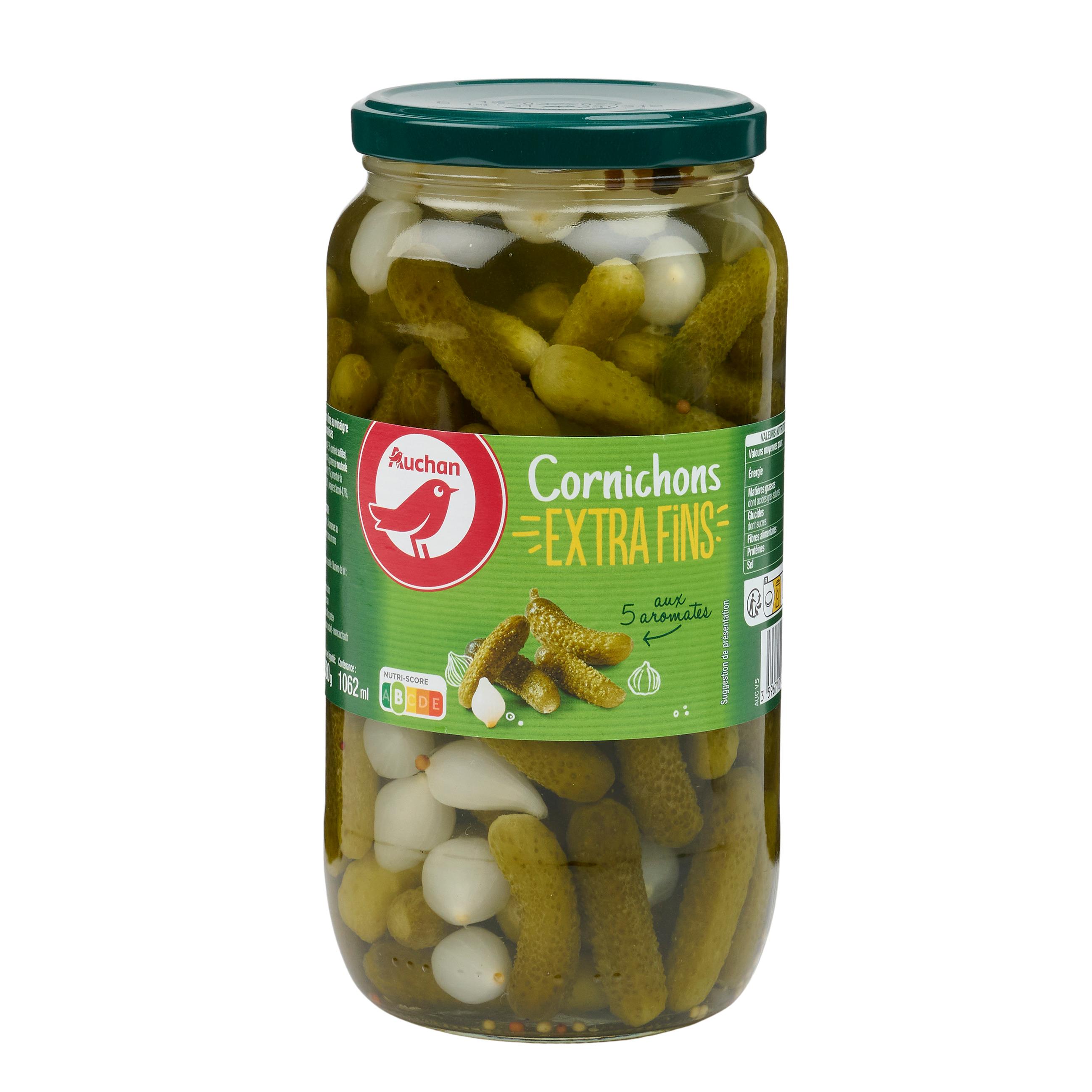 Voir la diapositive 2 : AUCHAN Cornichons extra fins aux 5 aromates 530g