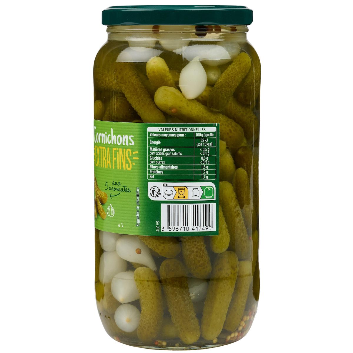 AUCHAN Cornichons extra fins aux 5 aromates 530g