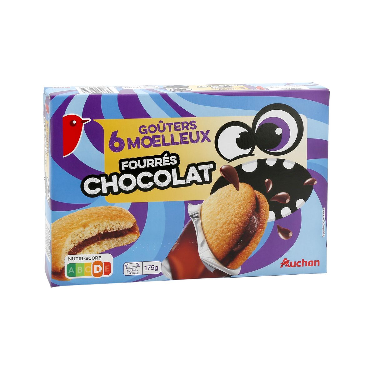 AUCHAN Gâteaux moelleux fourrés au chocolat sachets individuels 6 gâteaux 175g