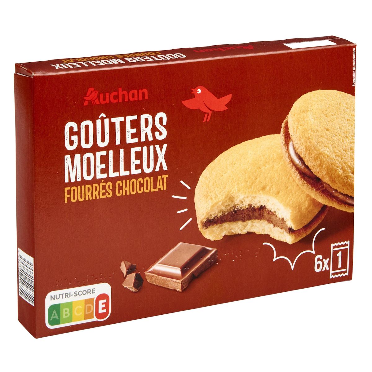 AUCHAN Gâteaux moelleux fourrés au chocolat sachets individuels 6 gâteaux 175g