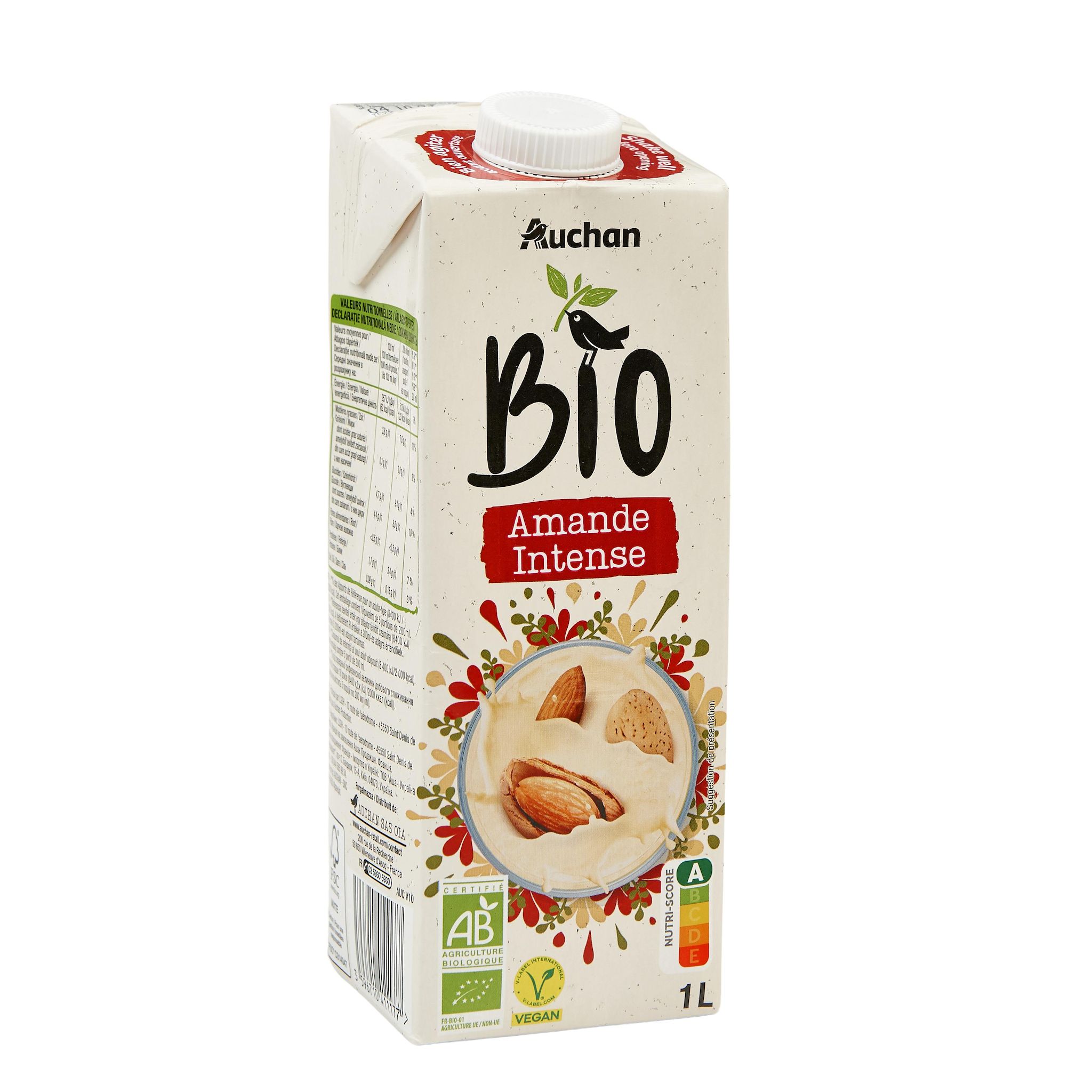 Voir la diapositive 3 : AUCHAN BIO Boisson lait d'amande goût intense bio 1l