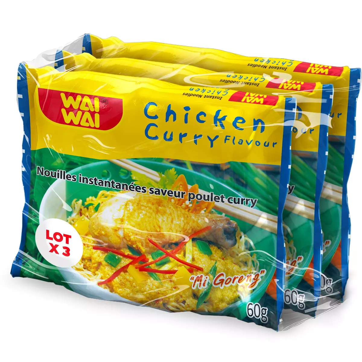 WAI WAI Nouilles instantanées saveur poulet curry 3x60g