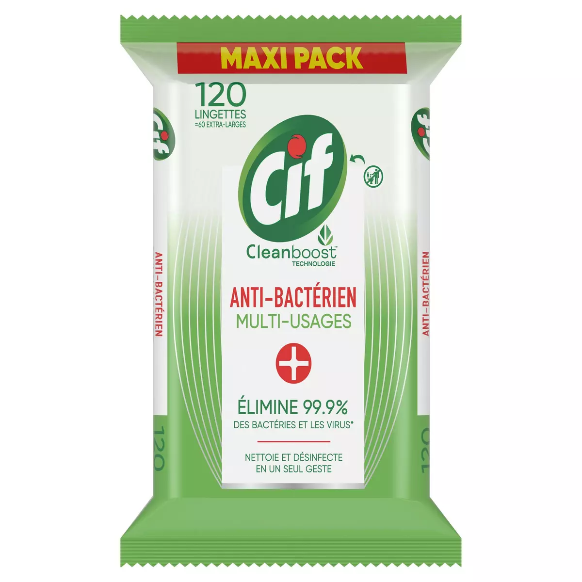 CIF Lingettes multi-usages antibactériennes & brillance 120 lingettes