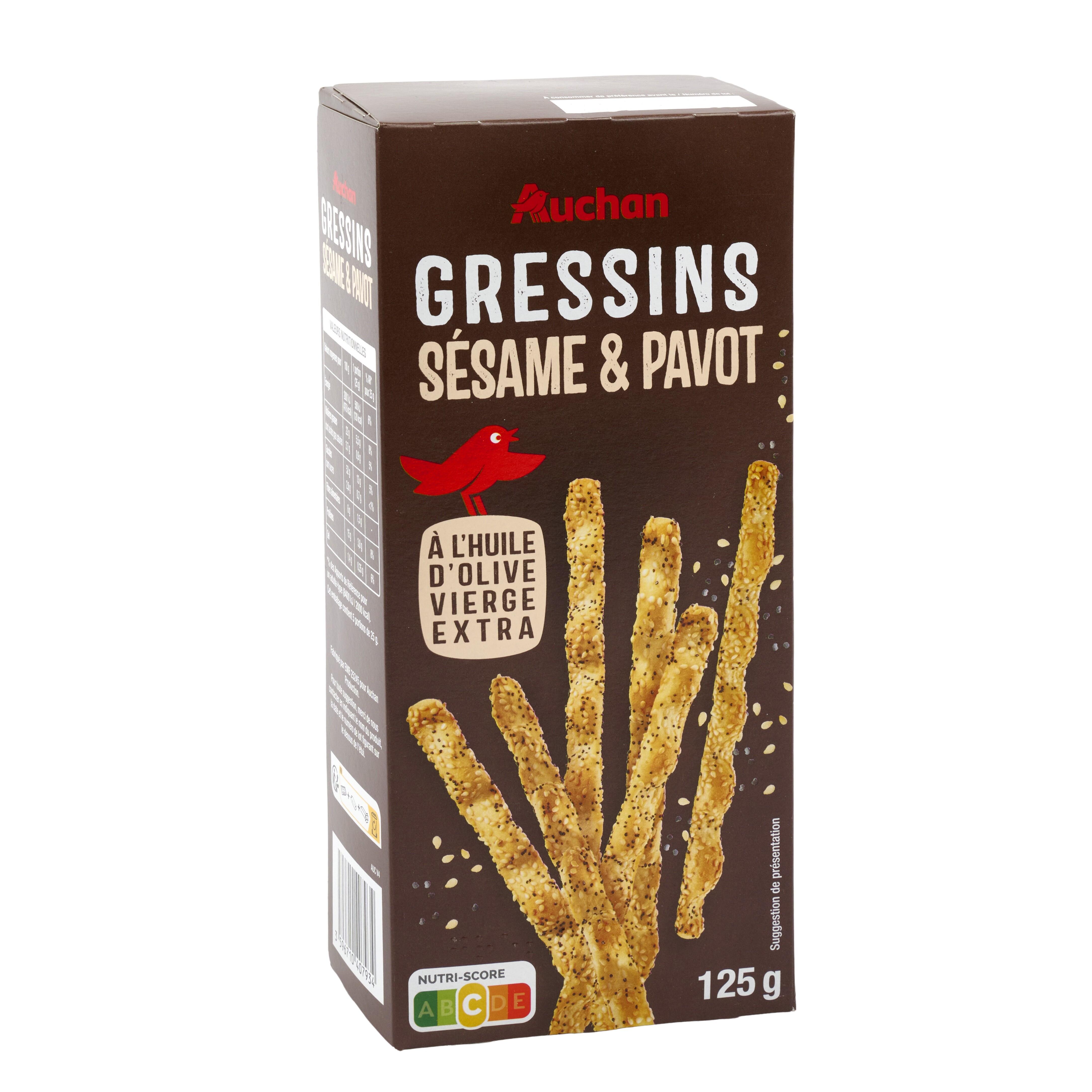 Voir la diapositive 4 : AUCHAN Gressins au sésame et pavot 125g