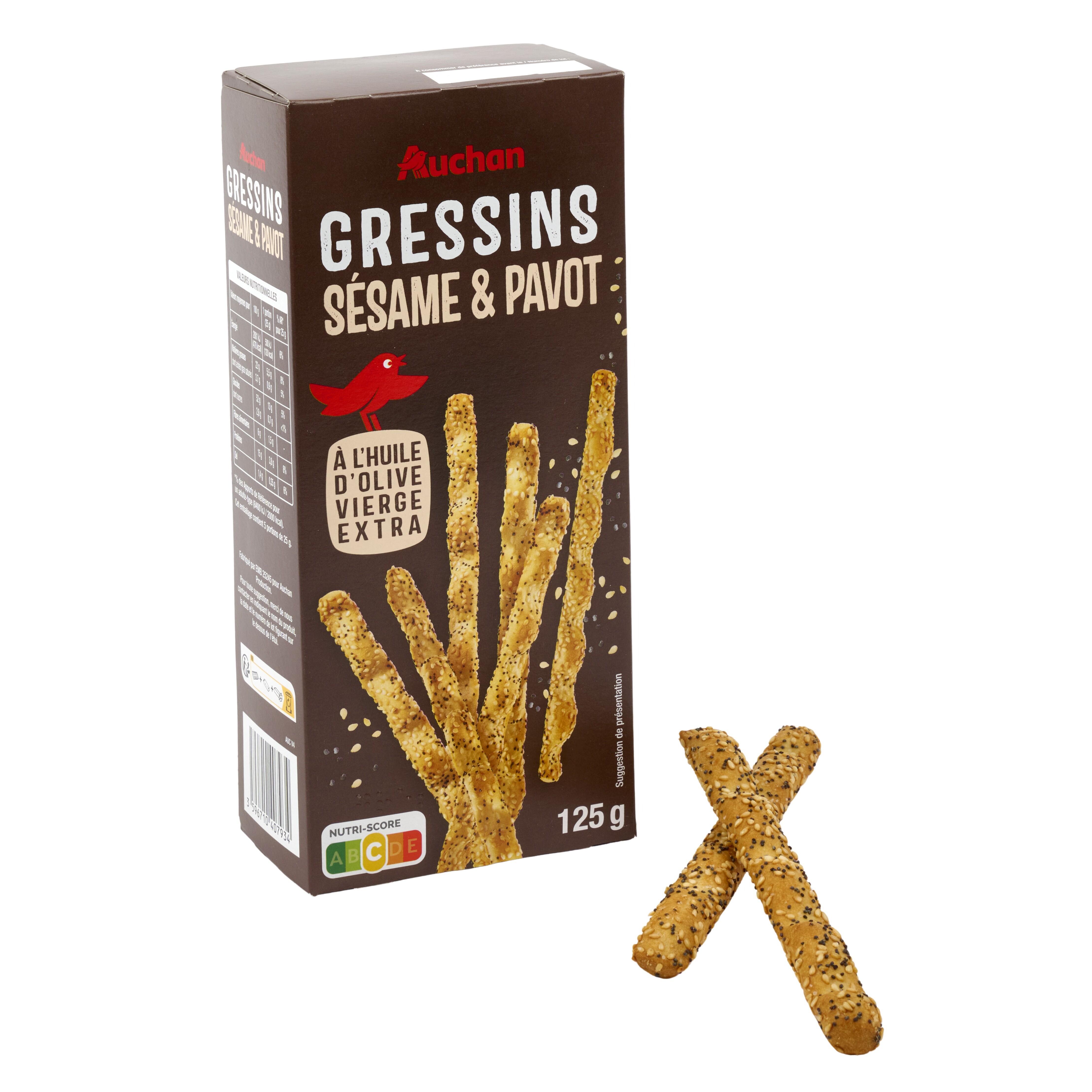 Voir la diapositive 5 : AUCHAN Gressins au sésame et pavot 125g