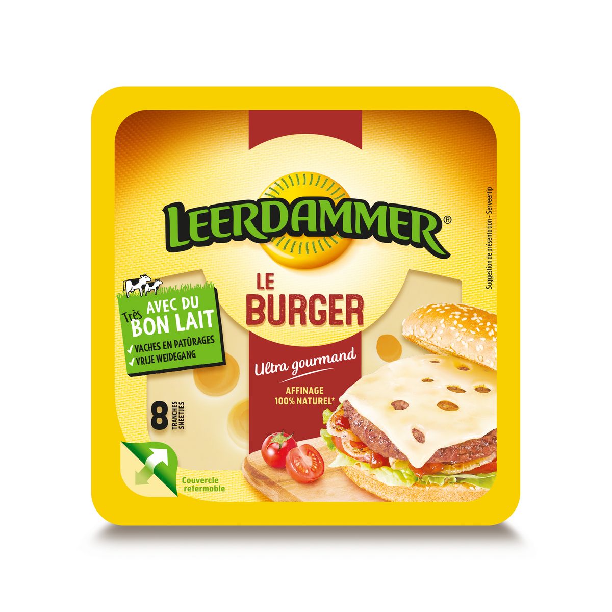 LEERDAMMER Le Burger fromage pour hamburger 8 tranches 150g