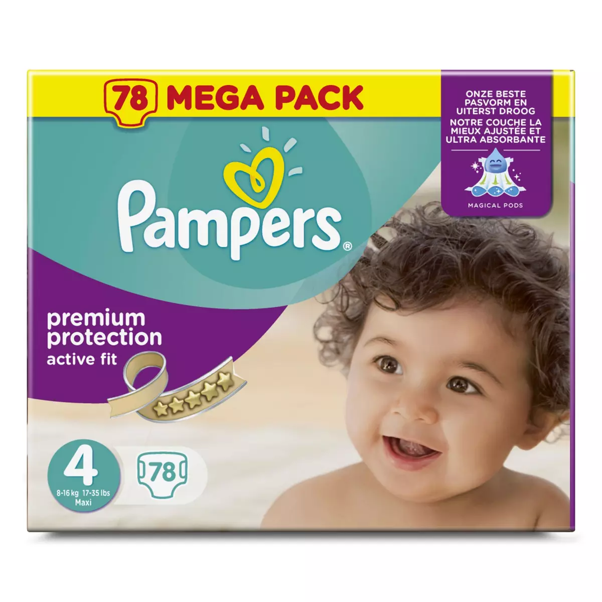 PAMPERS Premium protection mega pack couches taille 4 (8-16kg) 78 couches