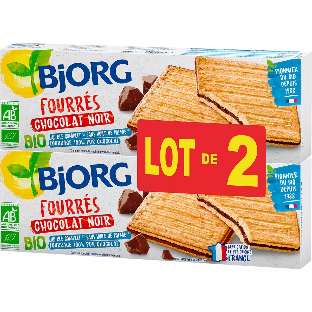 BJORG Biscuits fourrés au chocolat noir bio 2x225g