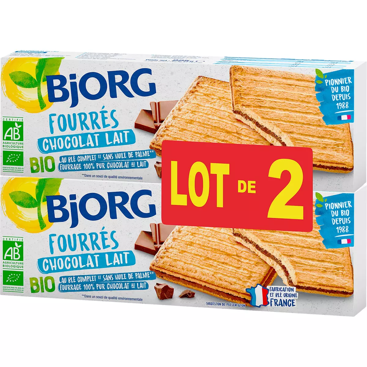BJORG Biscuits fourrés chocolat au lait bio 2x225g