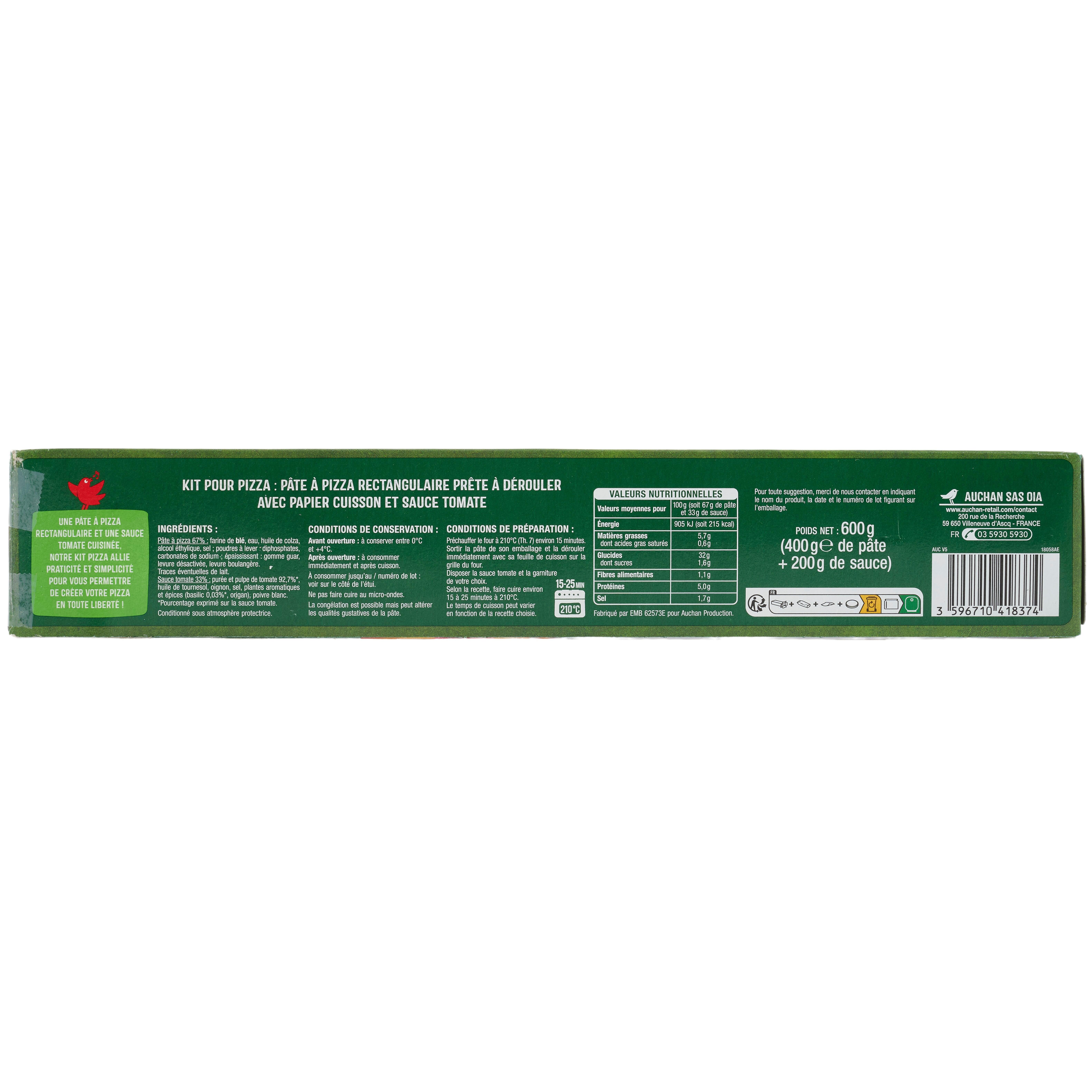Voir la diapositive 2 : AUCHAN Kit pour pizza rectangulaire et épaisse 600g