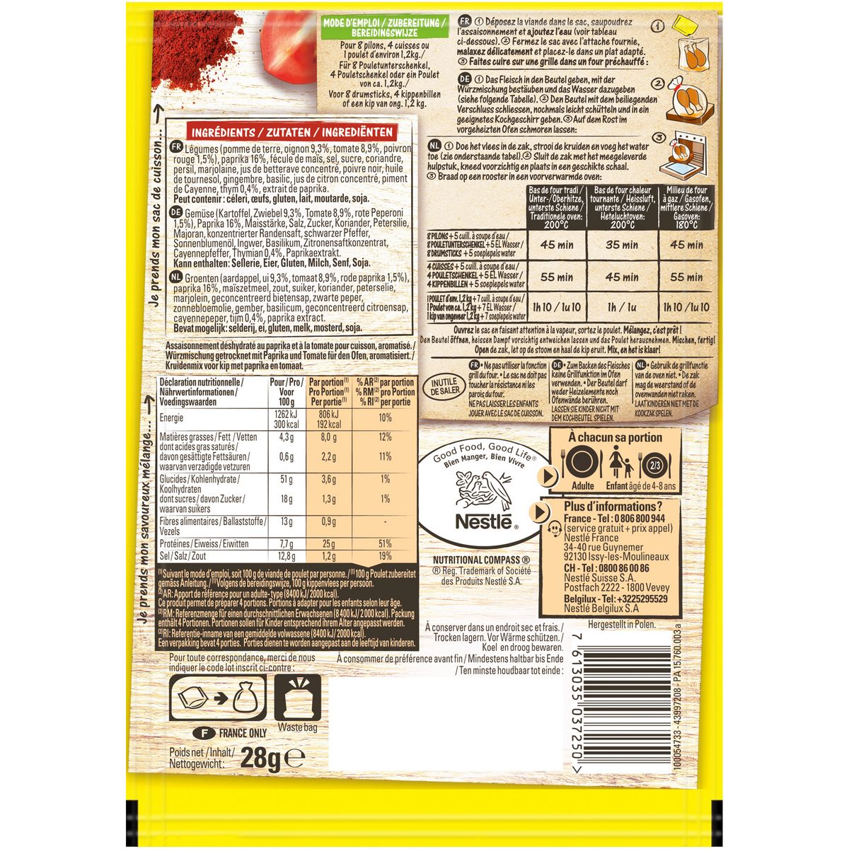 MAGGI Papillotes poulet paprika et tomate sans colorant articifiel 28g