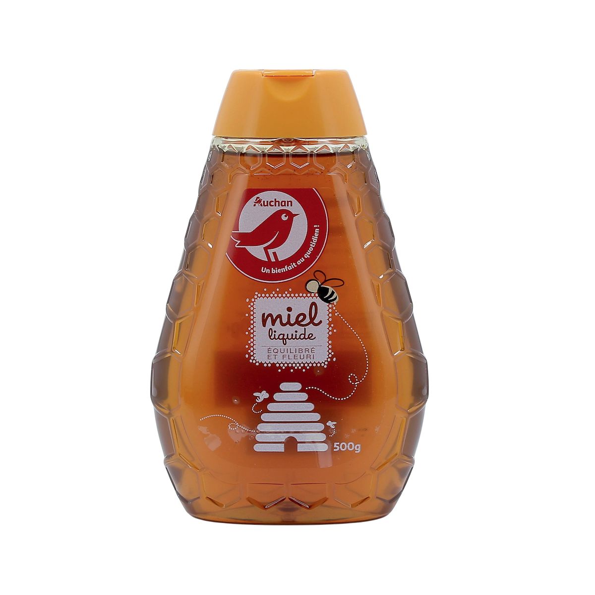 AUCHAN Miel de fleurs liquide équilibré et fleuri en flacon doseur 500g