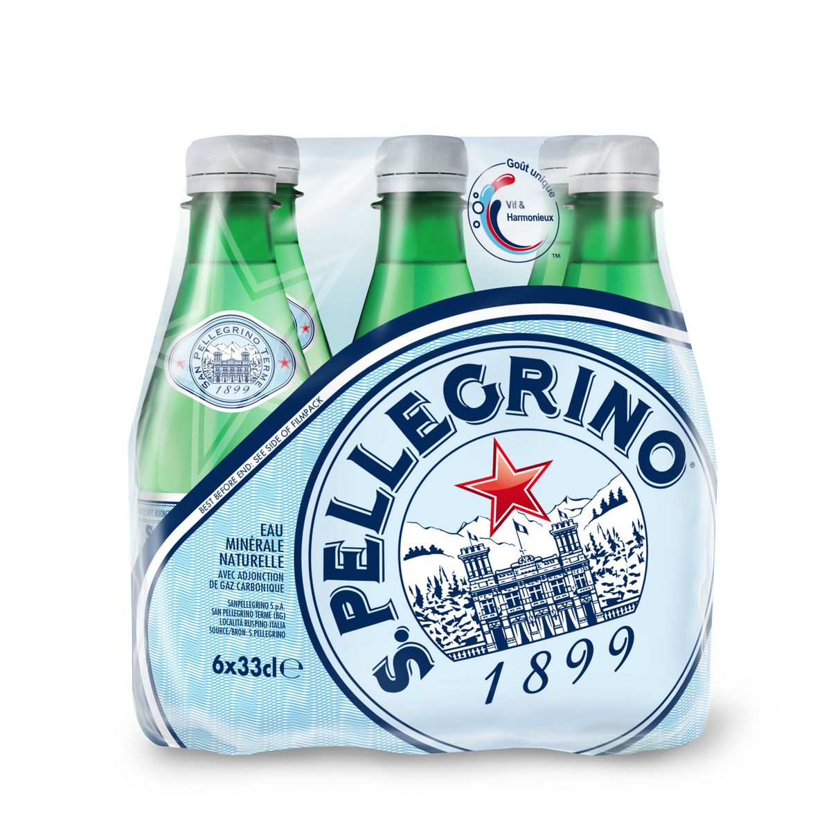 SAN PELLEGRINO Eau minérale naturelle gazeuse bouteilles 6x33cl
