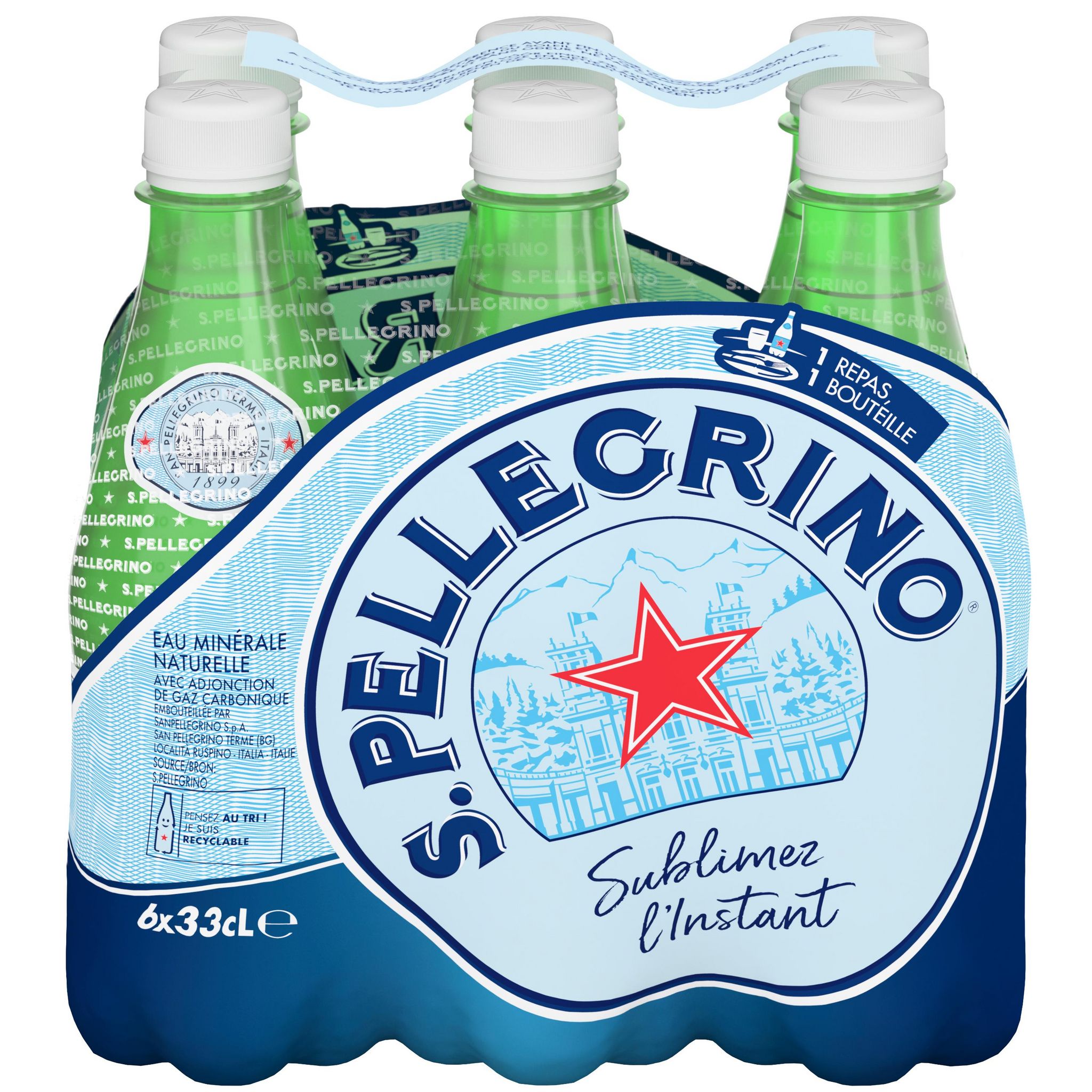 Voir la diapositive 2 : SAN PELLEGRINO Eau minérale naturelle gazeuse bouteilles 6x33cl