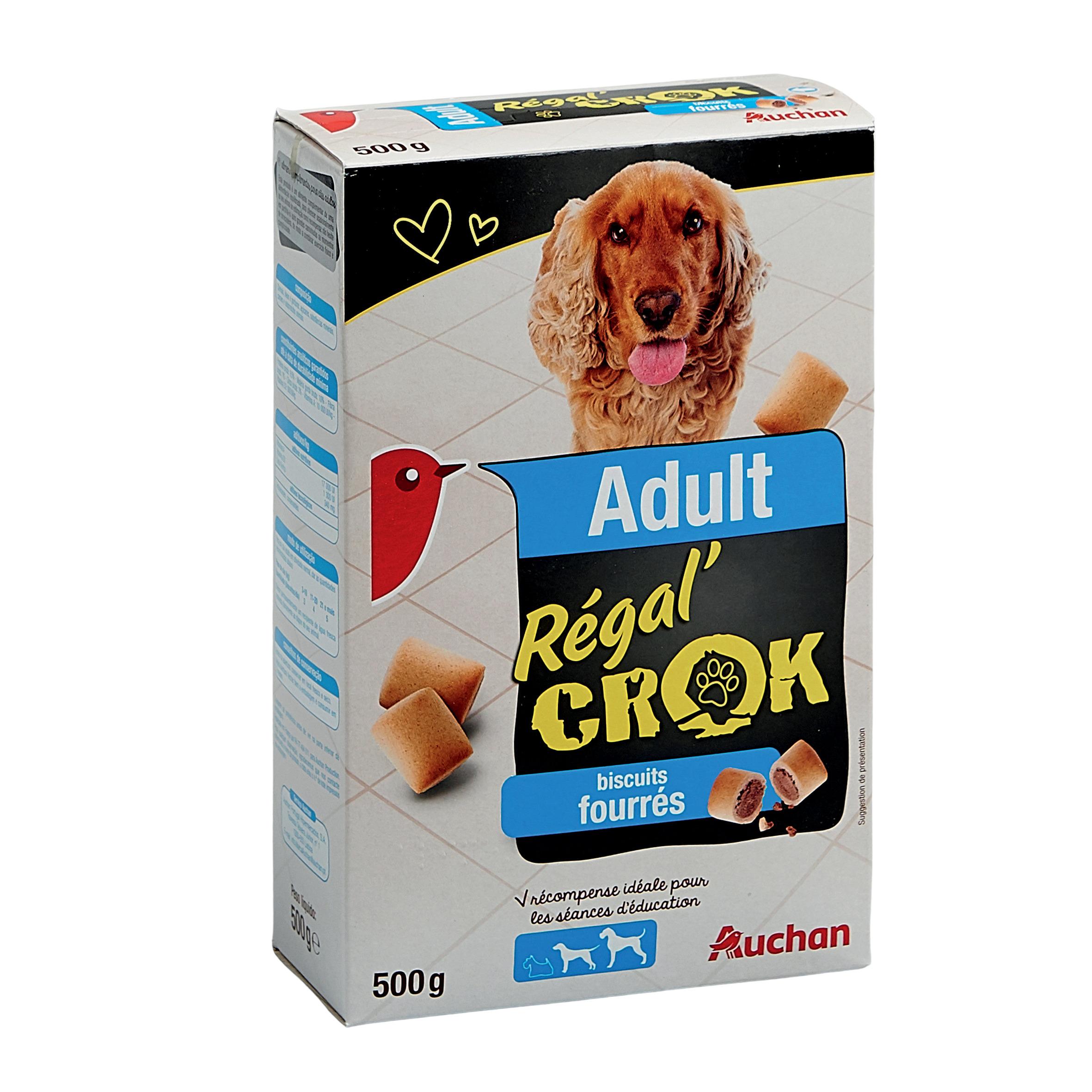 Voir la diapositive 2 : AUCHAN Régal'crok friandises biscuits fourrés pour moyen et grand chien adulte 500g